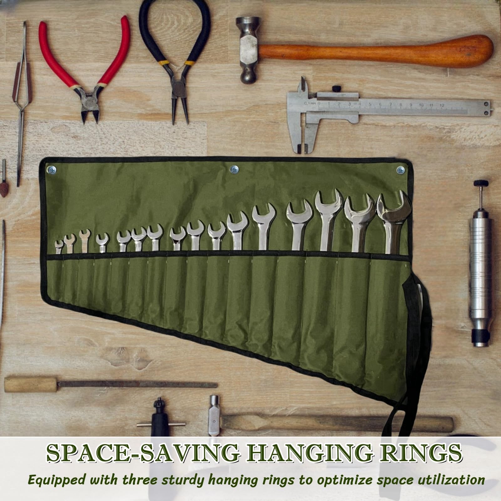 BLIRITEL 16 Pockets Wrench Roll Up Pouch, Organizer and Green