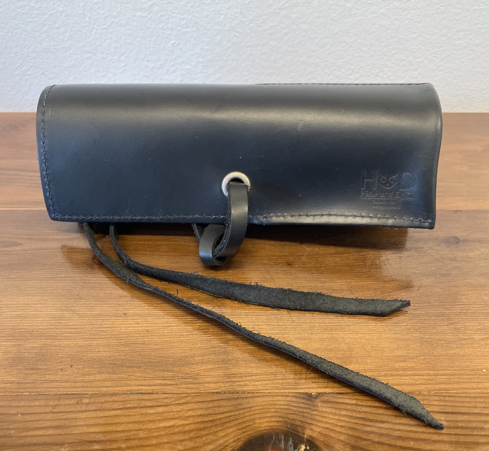 Hide Drink Thick Leather Small Tool Roll Up Bag Pencil Pouch Black 4 3” Pockets