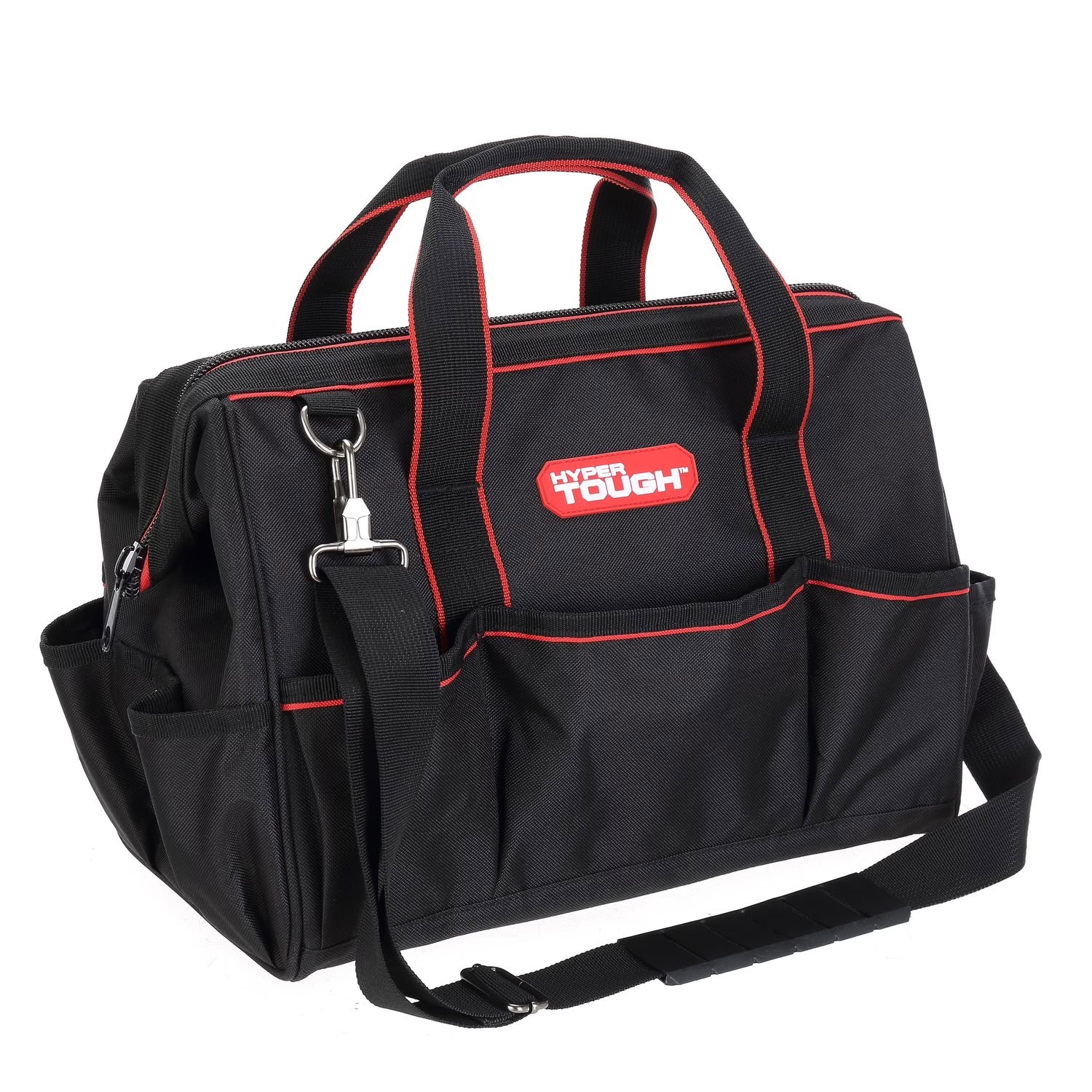 Hyper Tough 15 Inch Large Mouth Tool Bag Multi Pocket Construction Storage Tote