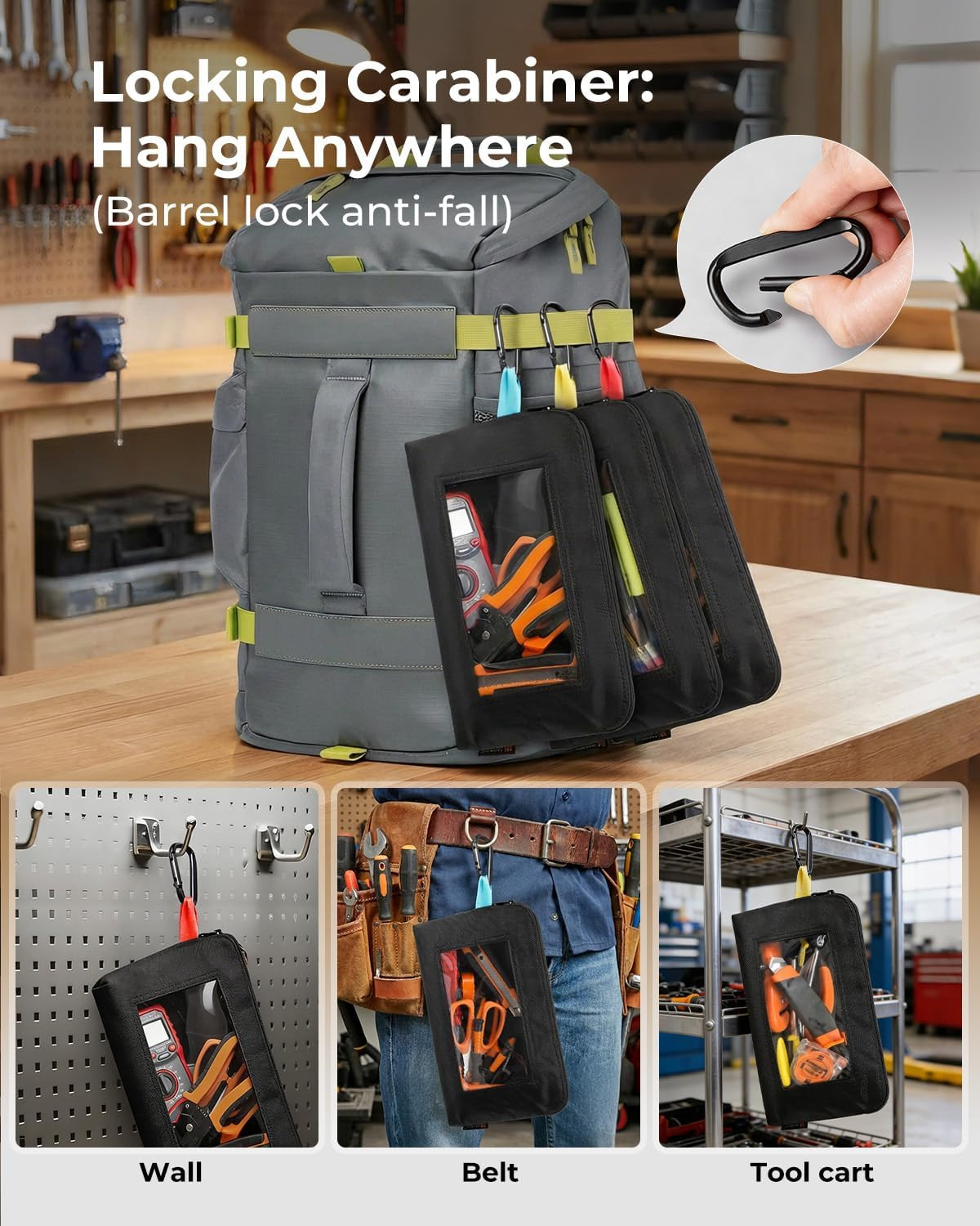 Tool Pouch with Clear Window for Electricians, 1680D Oxford Small Tool Bag, Heav