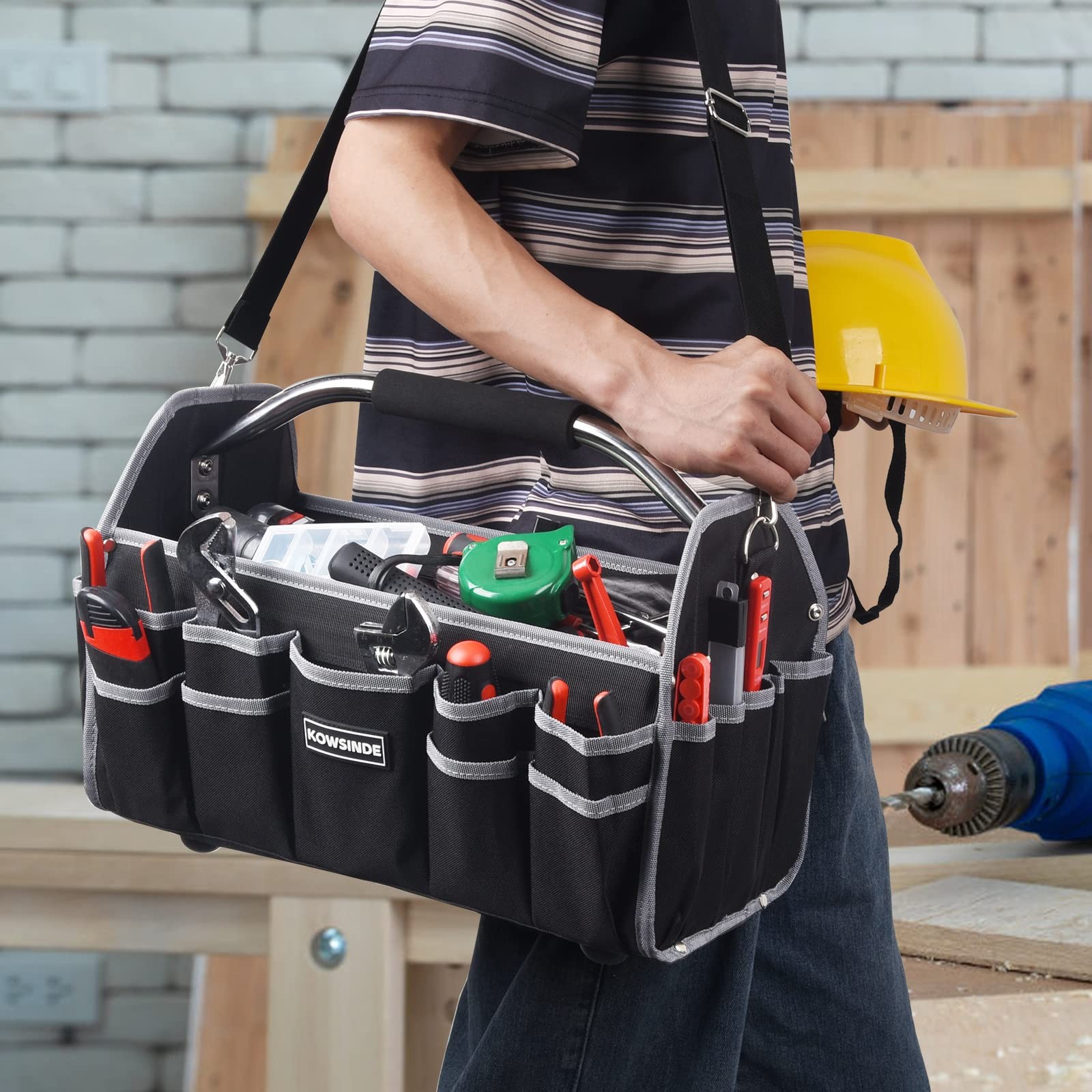 Kowsinde 16 Inch Tool Bag, Electrician Open Top 16 inches, Grey