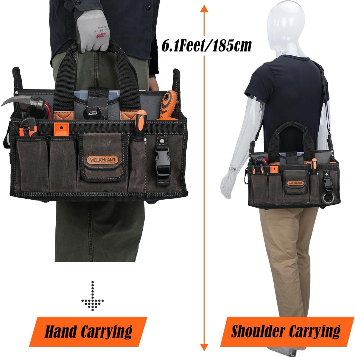 WELKINLAND, 16-In, 20-Pockets, Wide Opening, Waxed-Canvas Tool Bag (W00138)