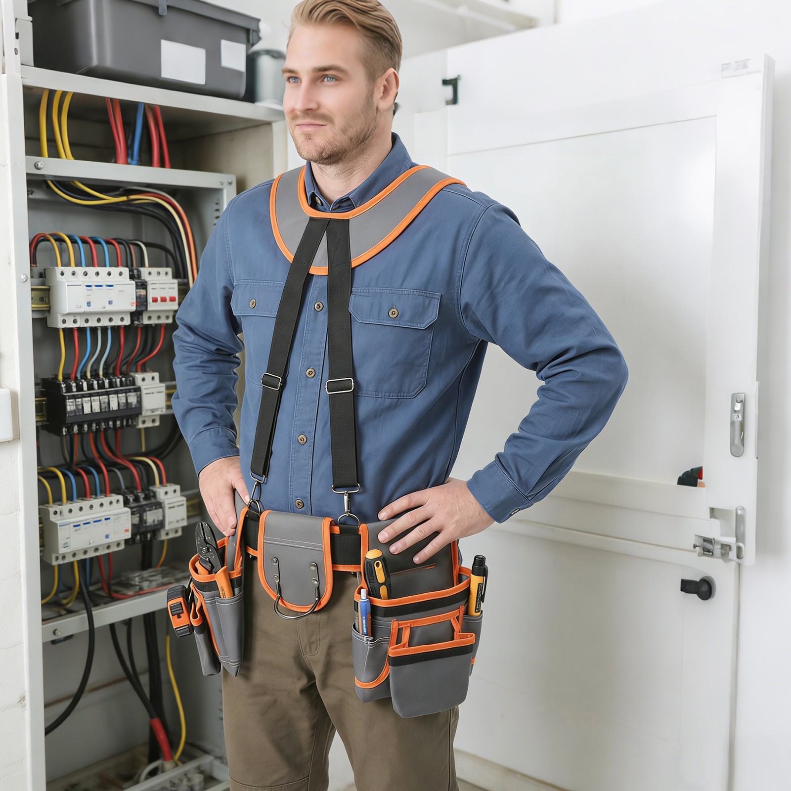 Heavy Duty Tool Belt Pouch with Suspenders Multifunctional Electrician Tool Bag