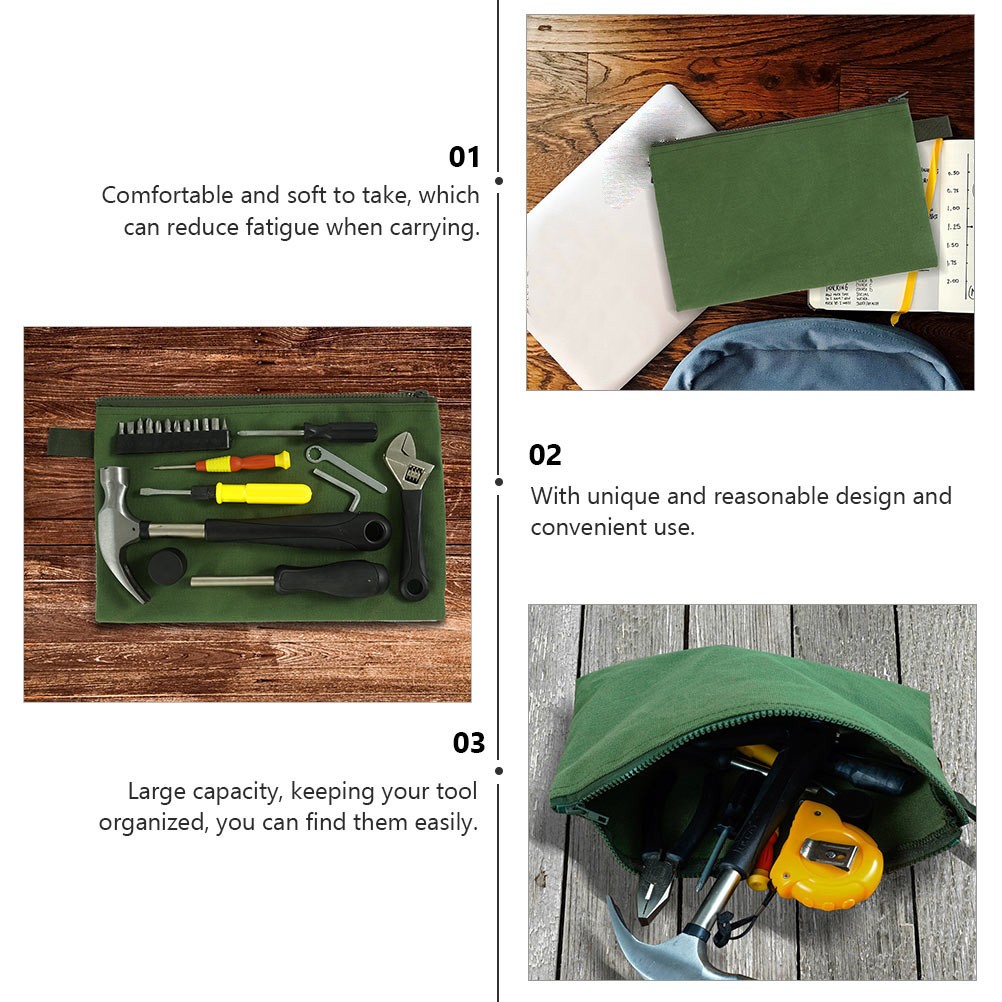 4Pcs Durable Green Canvas Tool Bag Multi Function Wrench Organizer Pouch
