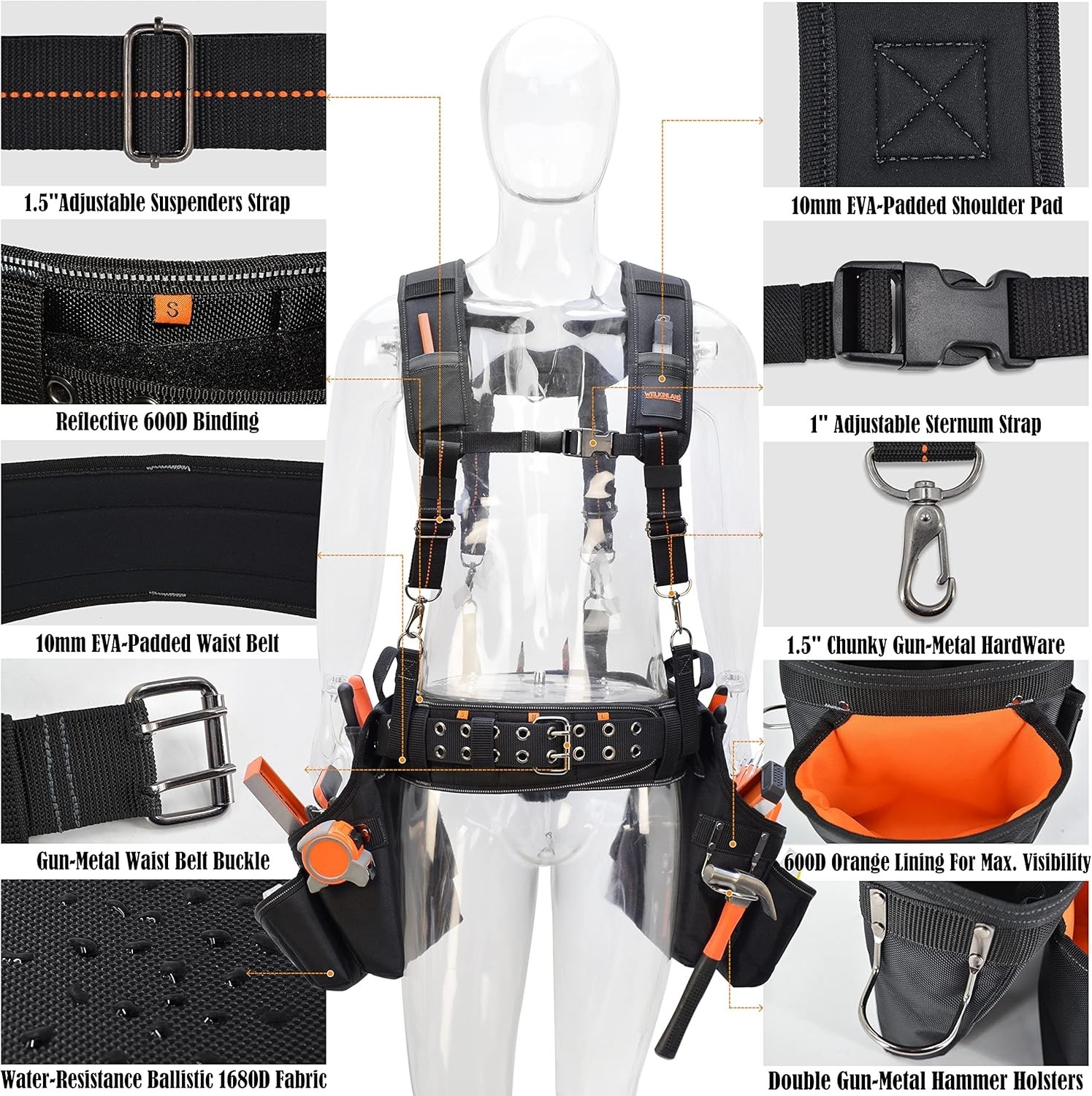 39 Pocket Tool Belt with Suspenders Padded Carpenter Construction Pouch