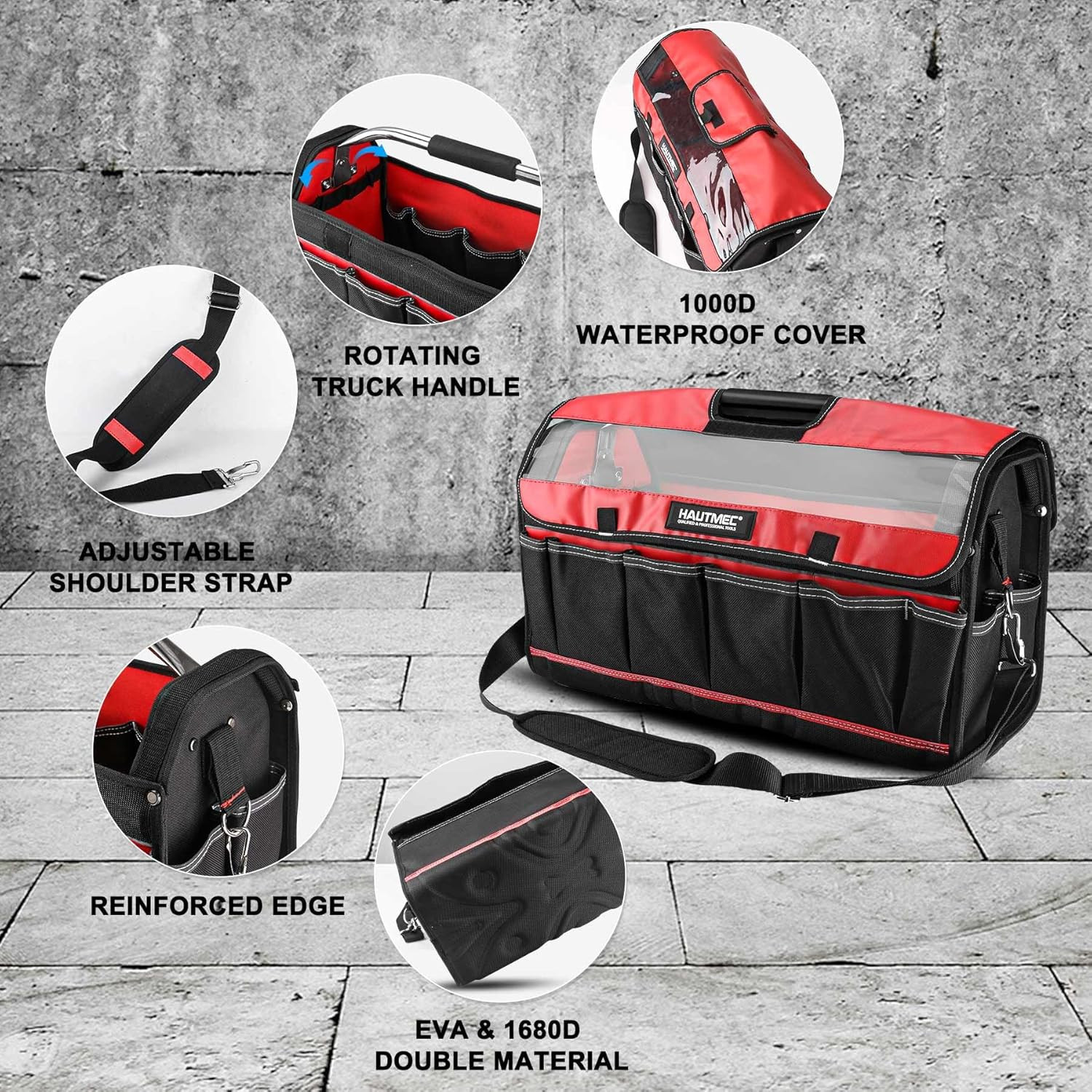 Heavy-Duty 20″ Tool Tote Bag with Waterproof Cover & Adjustable Strap