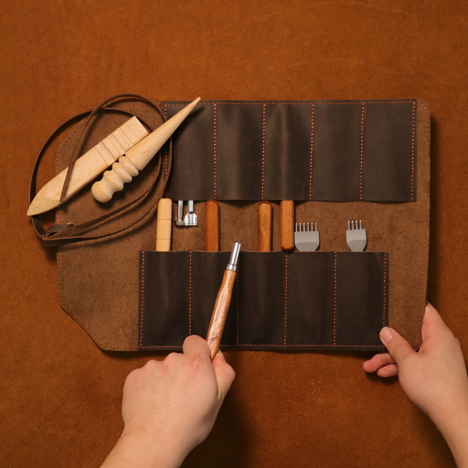 TOURBON Leather Carving Tool Organizer Holster – Roll-up Knife Carrier Storage
