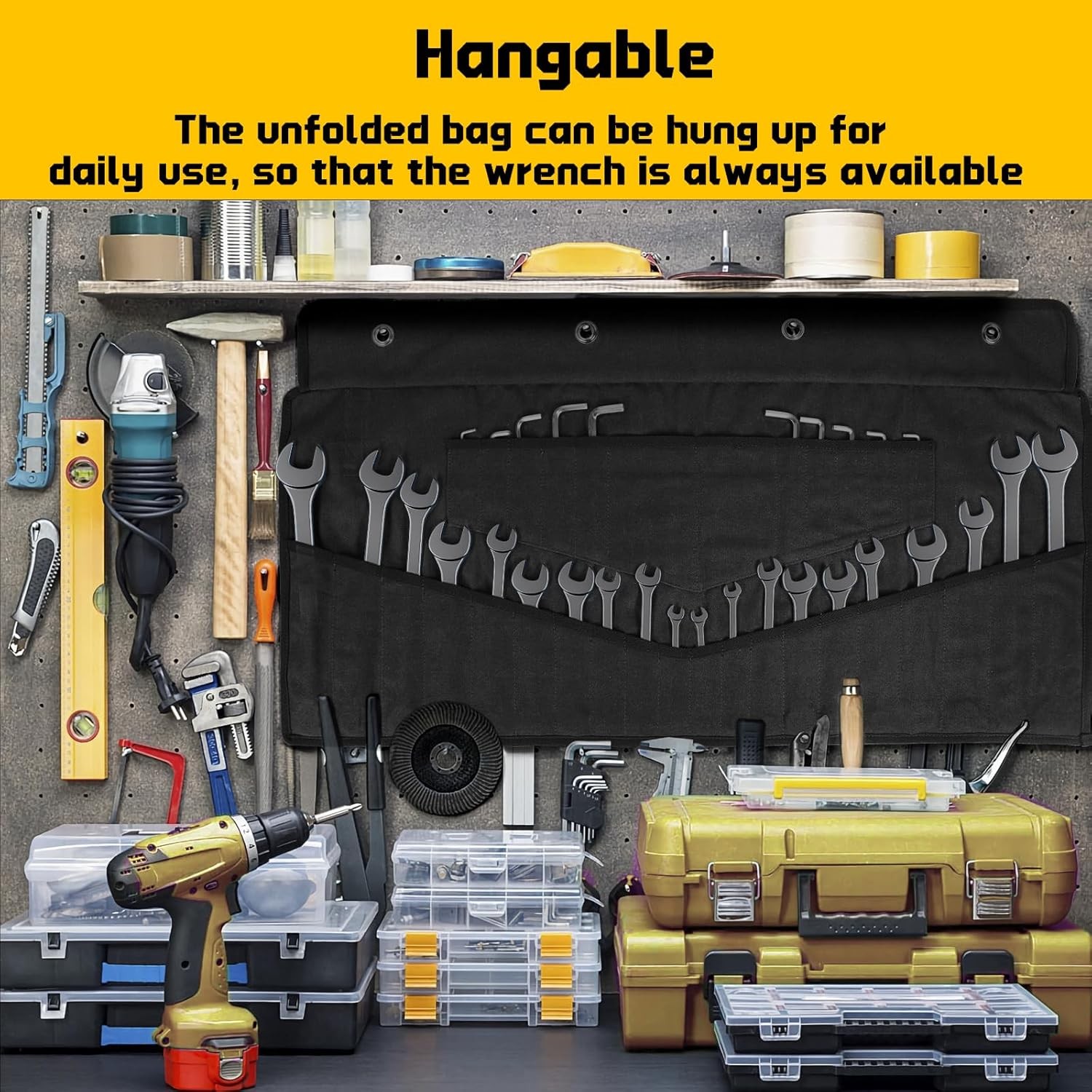 32 Pockets Heavy-Duty Canvas Wrench Roll Up Bag for Metric and SAE Wrenches