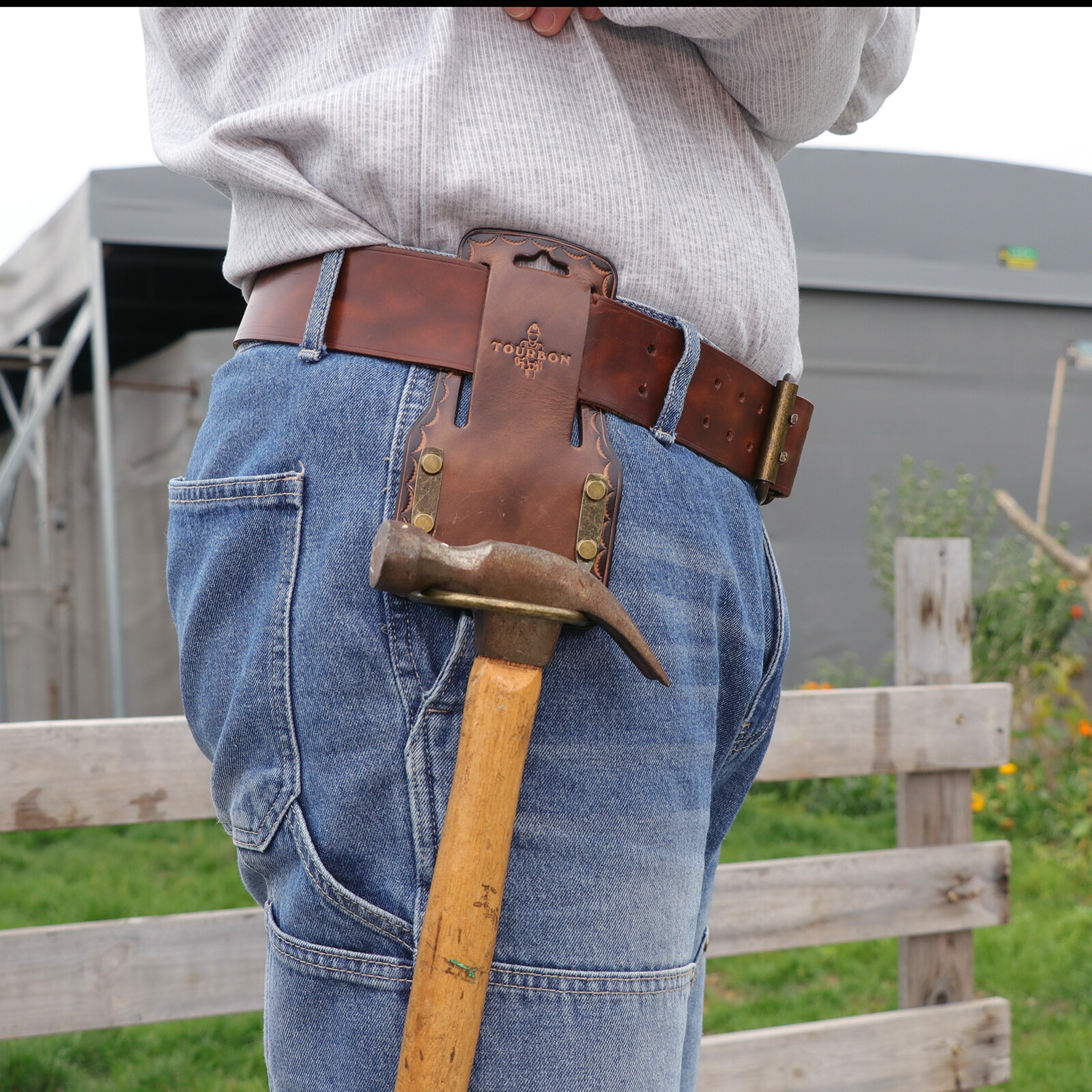 TOURBON Leather Hammer Drill Holder Axe Workers Holster 3″ Belt Loop Heavy Duty