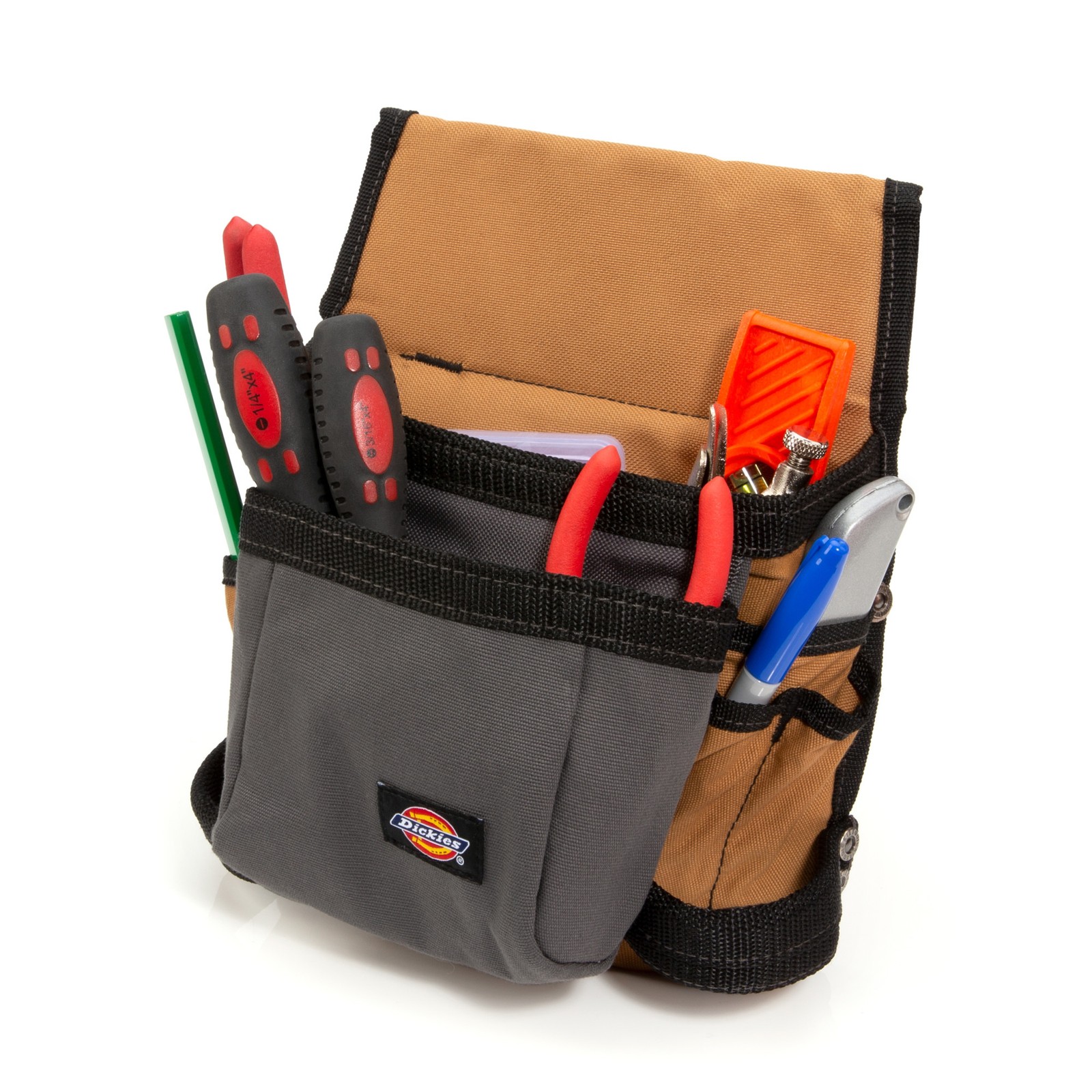 Tool Belt Pouch 8 Pocket Webbing Reinforced Gray Tan Dickies 57021