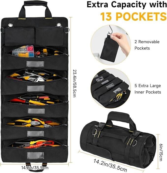 Bolsa de herramientas, organizador de bolsa de herramientas enrollable grande.
