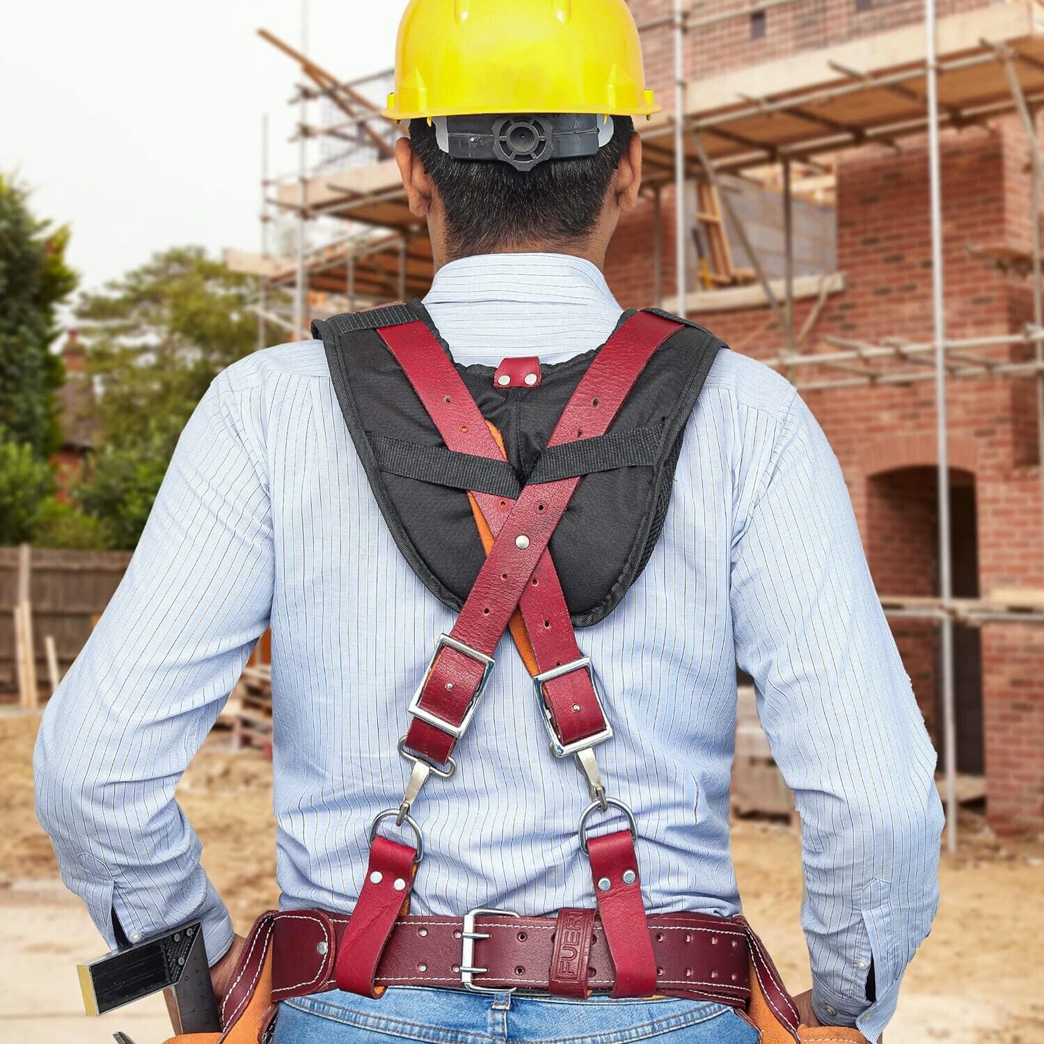 Leather Tool Belt with Suspender Padded Adjustable carpenter 17 Pocket pouch bag
