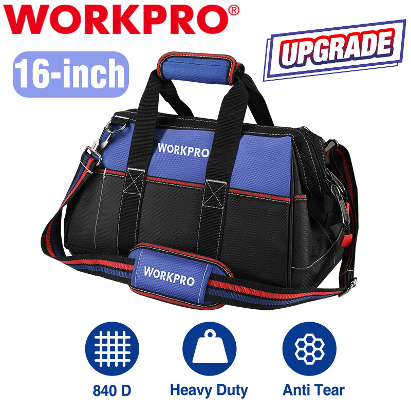 WORKPRO 16-inch Heavy Duty Wide Mouth Tool Bag Tool Storage Bag w/Shoulder Strap