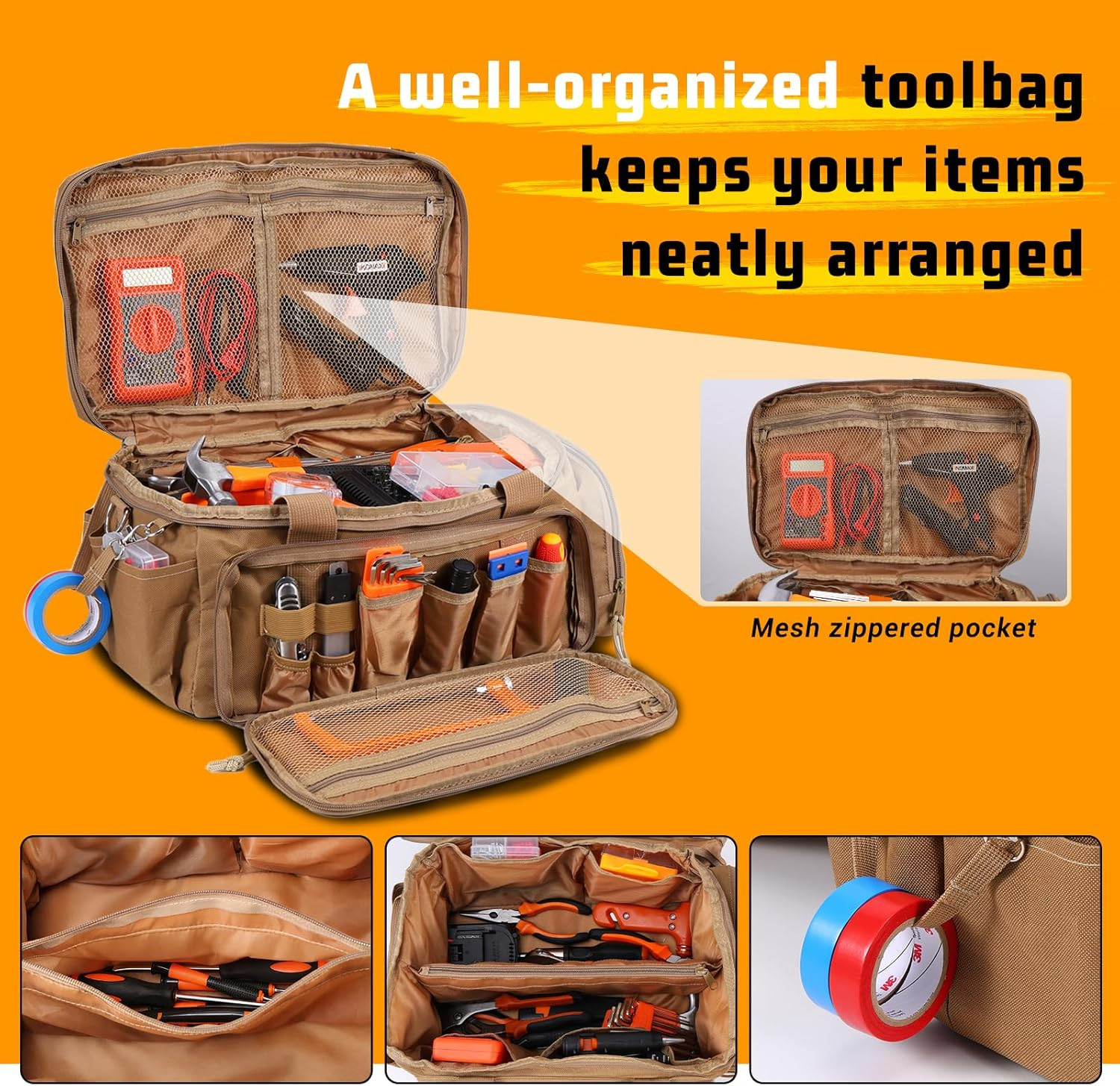 14-Inch Heavy Duty Tool Bags for Men, Tactical Tool Bag with Anti-Friction Botto