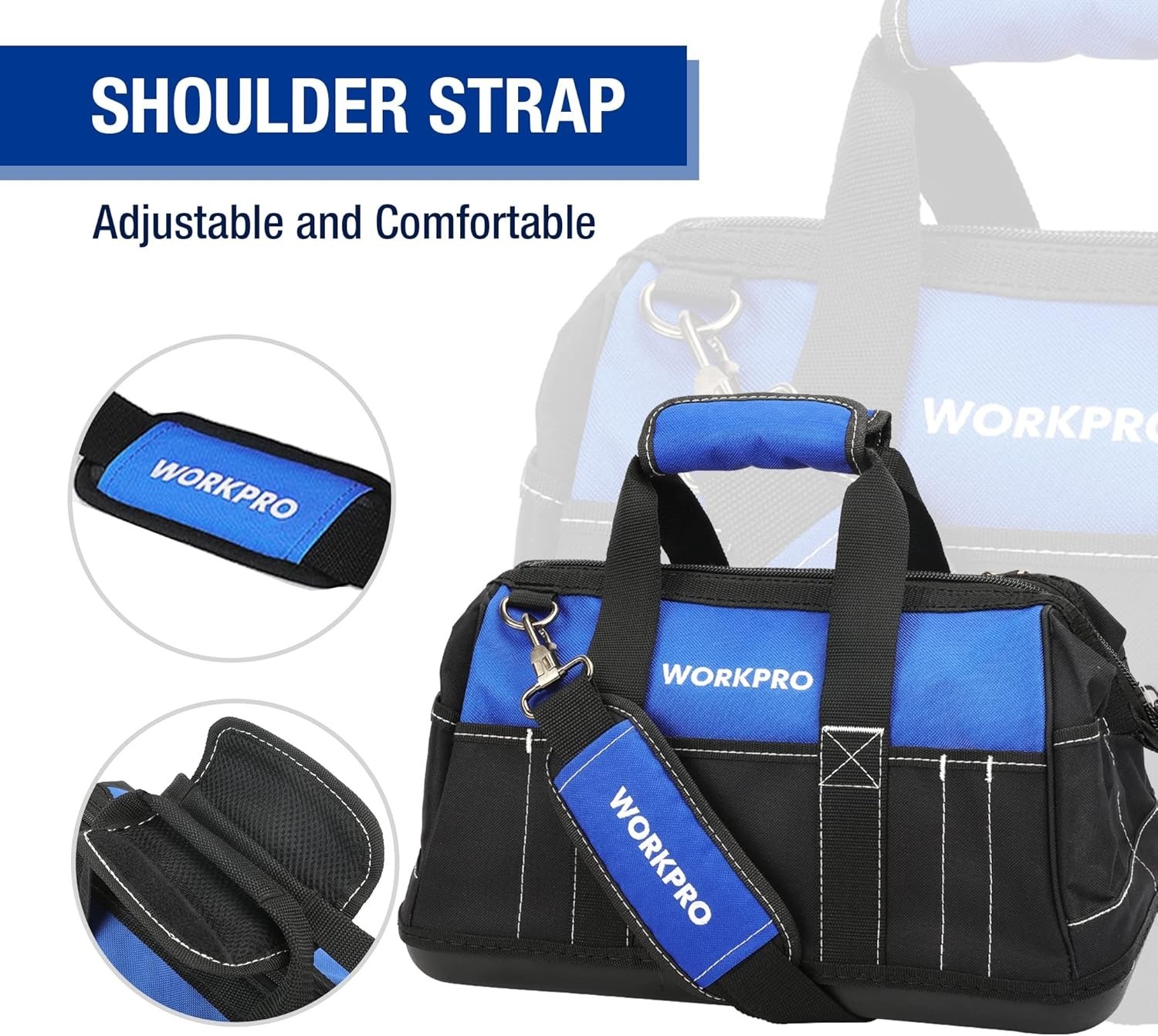 16-inch Wide Mouth Waterproof Tool Bag with Molded Base for Organizing Tools