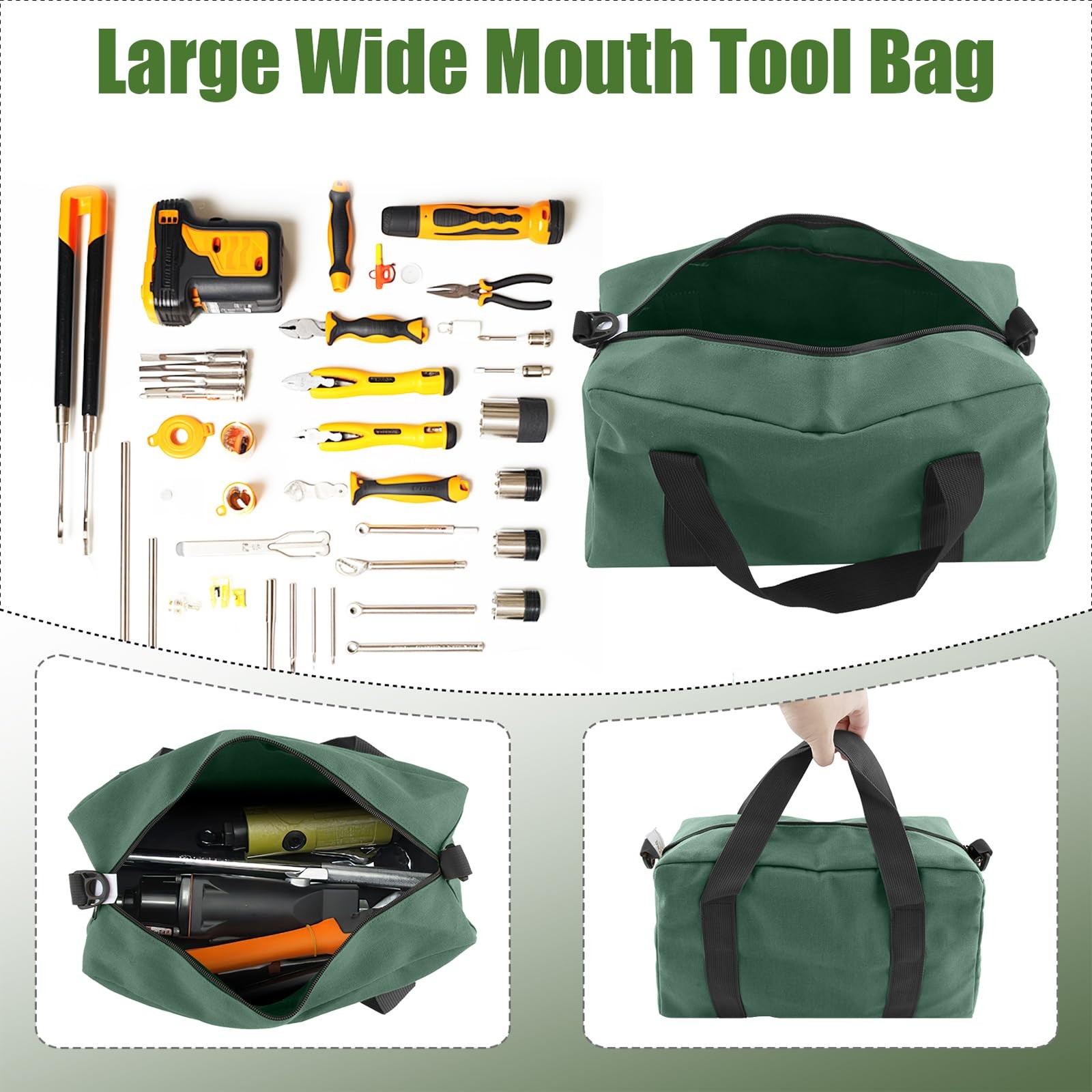 Small Tool Bag,Close Top Wide Mouth Tool Organizer Bag,Large Capacity Tool Ba…