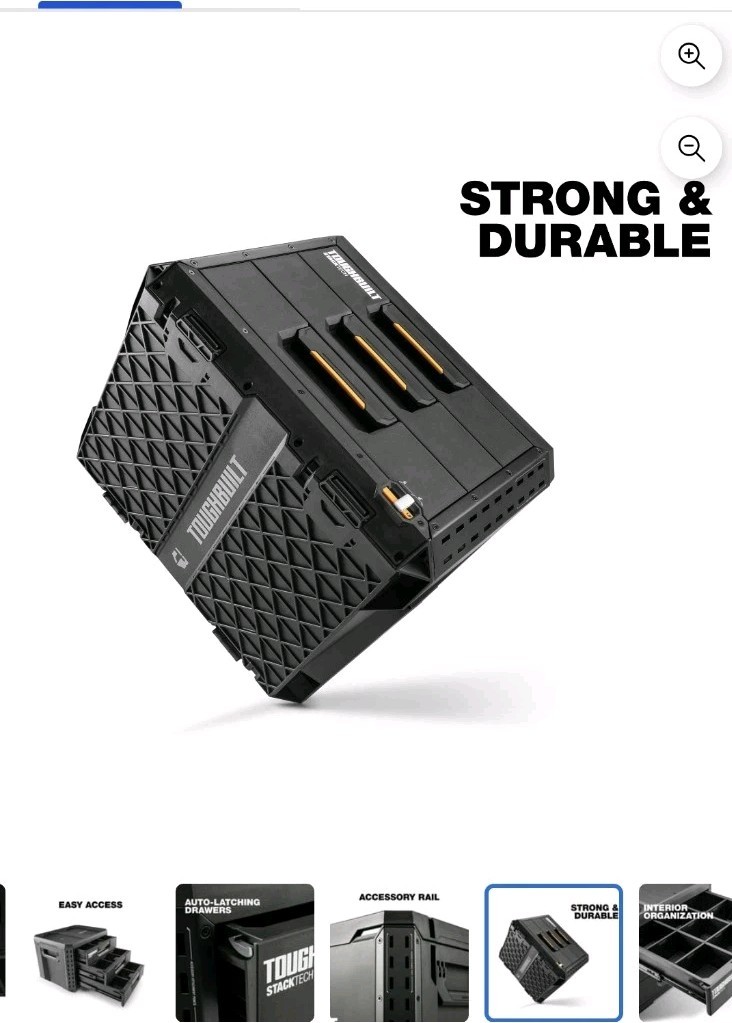 ToughBuilt StackTech 3-Drawer Tool Box, Durable Plastic Storage Organizer, Black