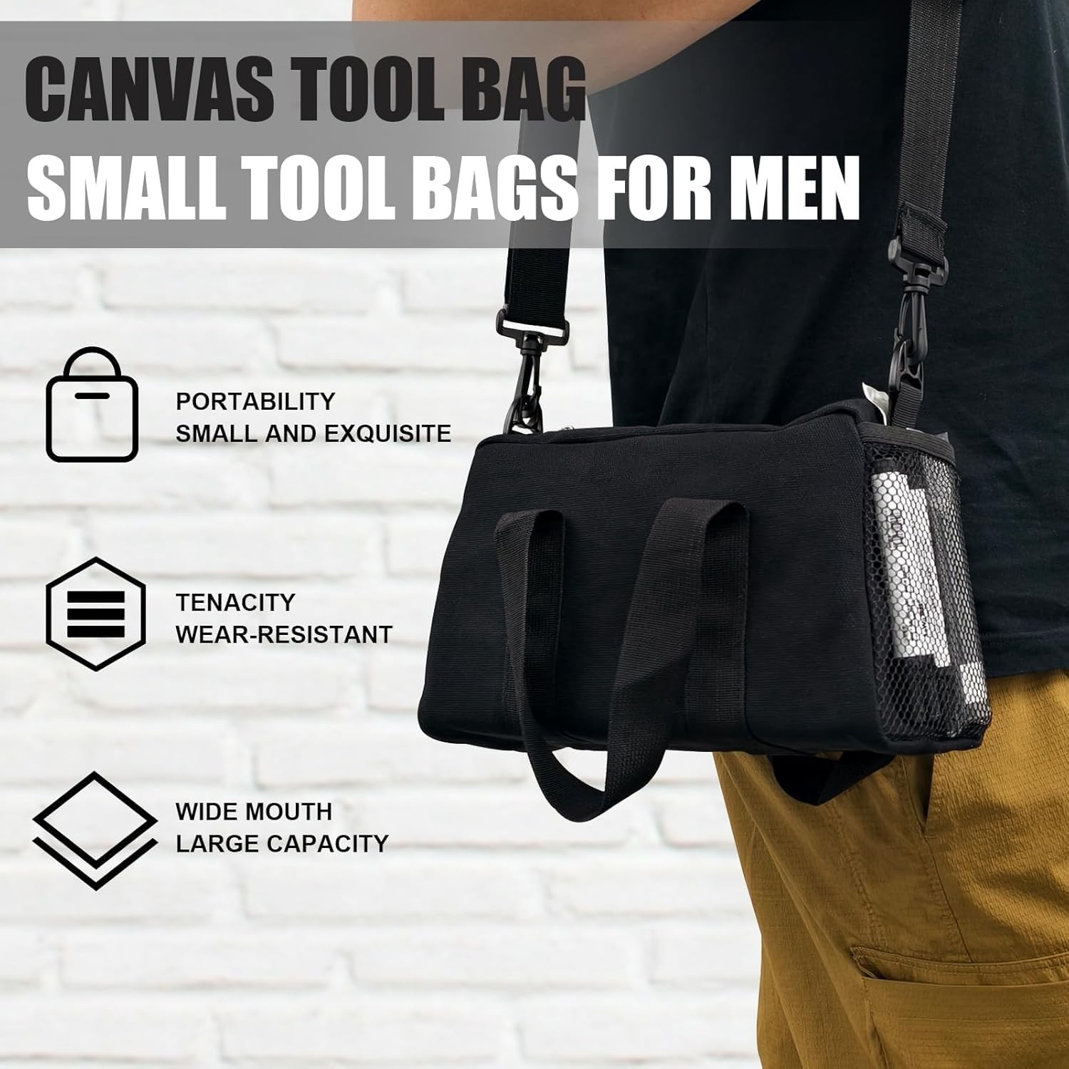 Small Tool Bag,Close Top Wide Mouth Tool Organizer Bag,Large Capacity Tool Ba…