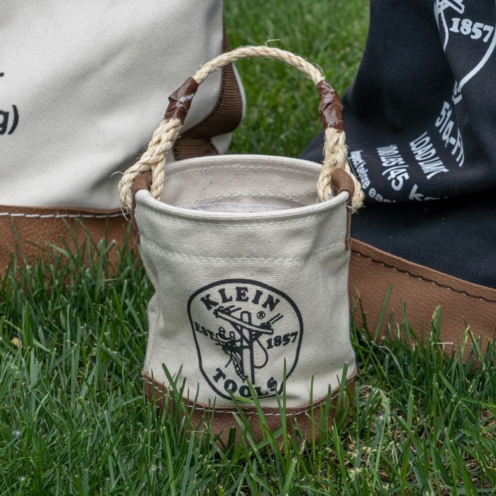 Mini Tool Bucket Natural Canvas Leather Bottom Small Utility Organizer