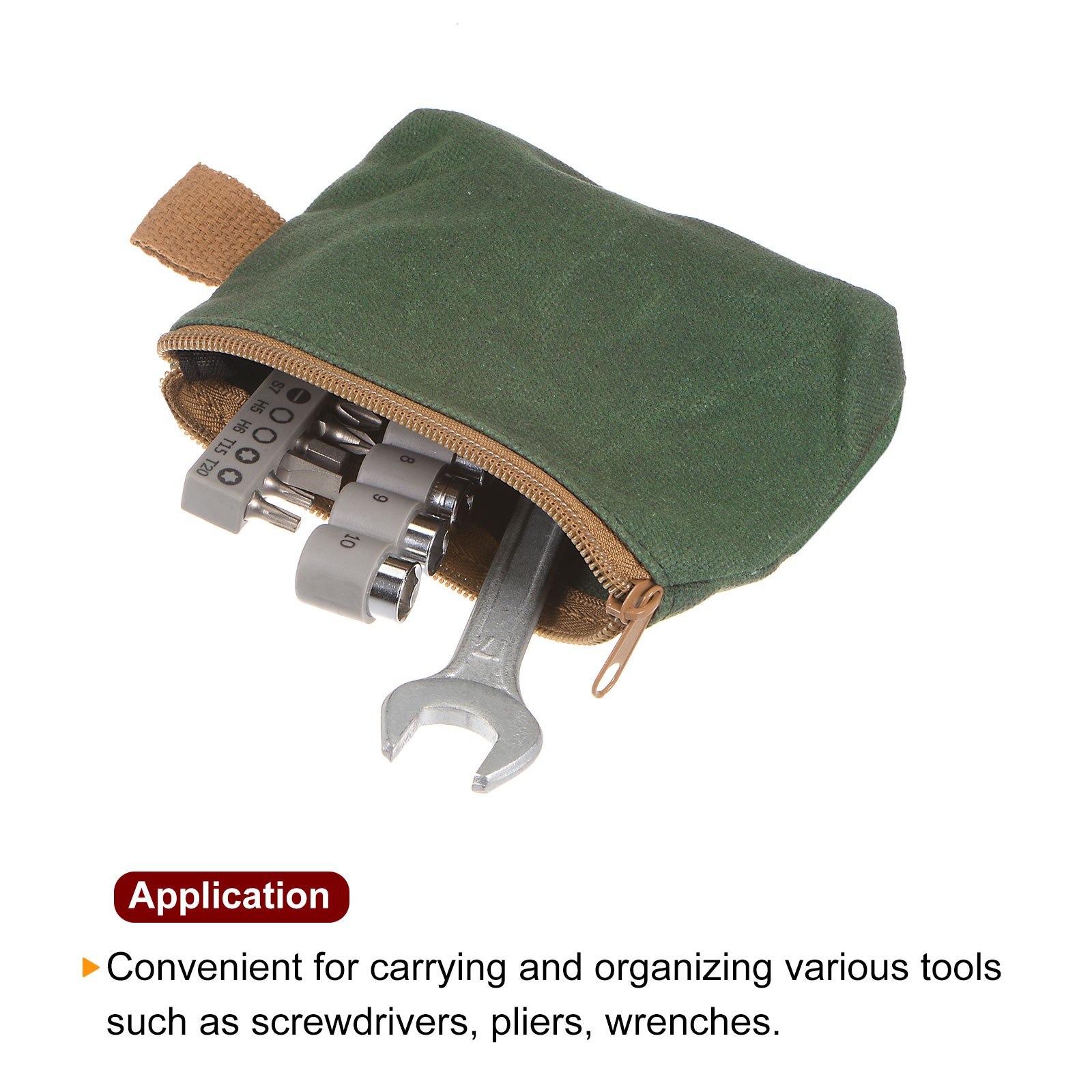 Tool Pouch Bag 14.5cm x 3cm x 9cm Oxford Organizer with Zipper Dark Green
