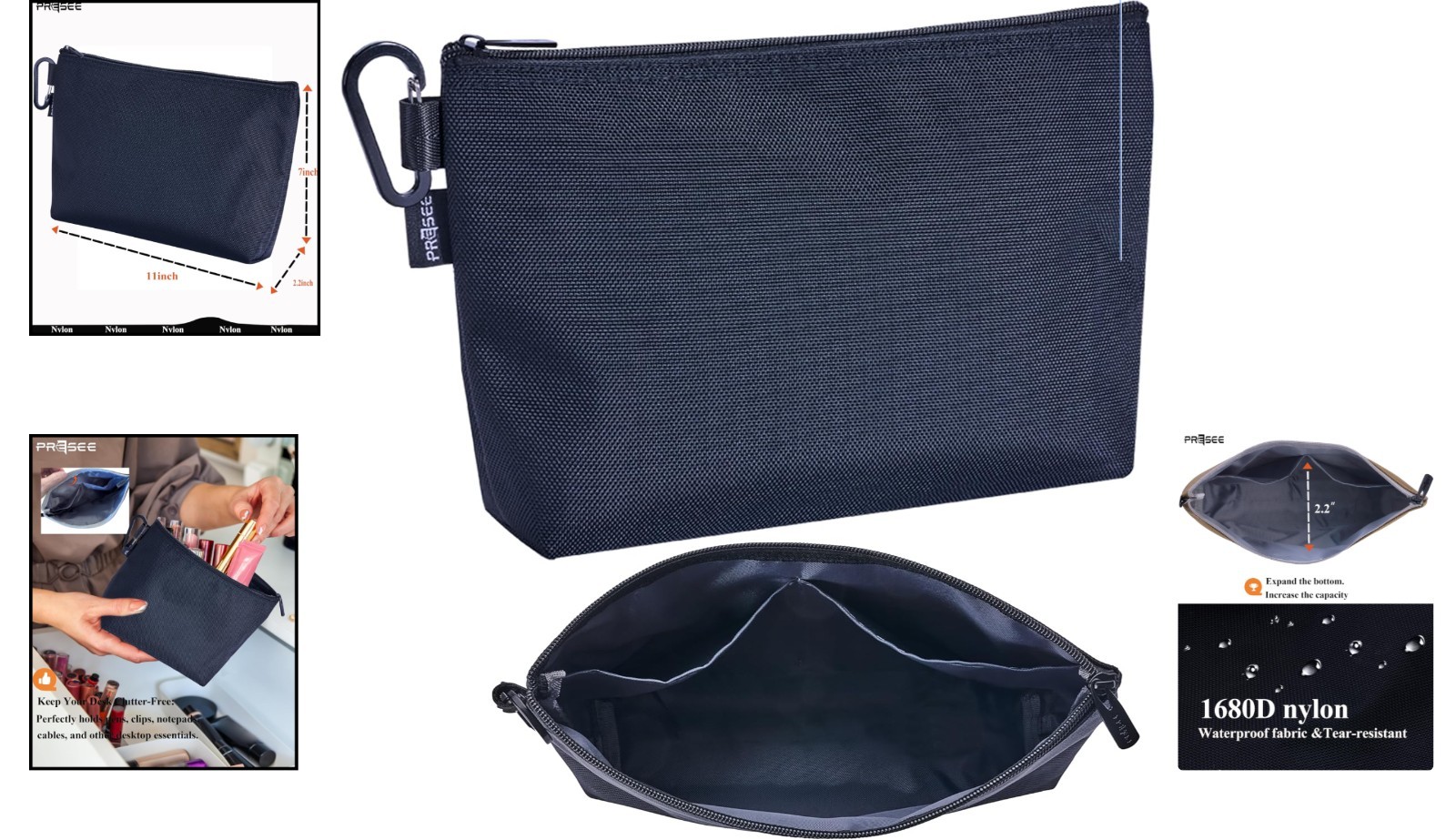 11″ Heavy Duty Tool Bag Organizer in Waterproof Nylon with Easy-Carry Carabiner