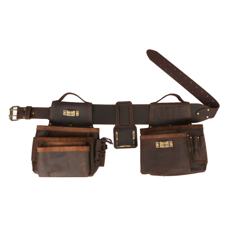 TOURBON Leather Tool Pocket Framer Rig Belt/Pouch/Bag Carpenter Suspenders Combo
