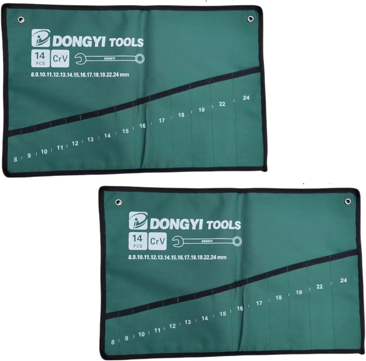 **2 Pack Wrench Roll Up Pouch 14 Pocket Canvas Tool Bag Organizer 8mm-24mm**