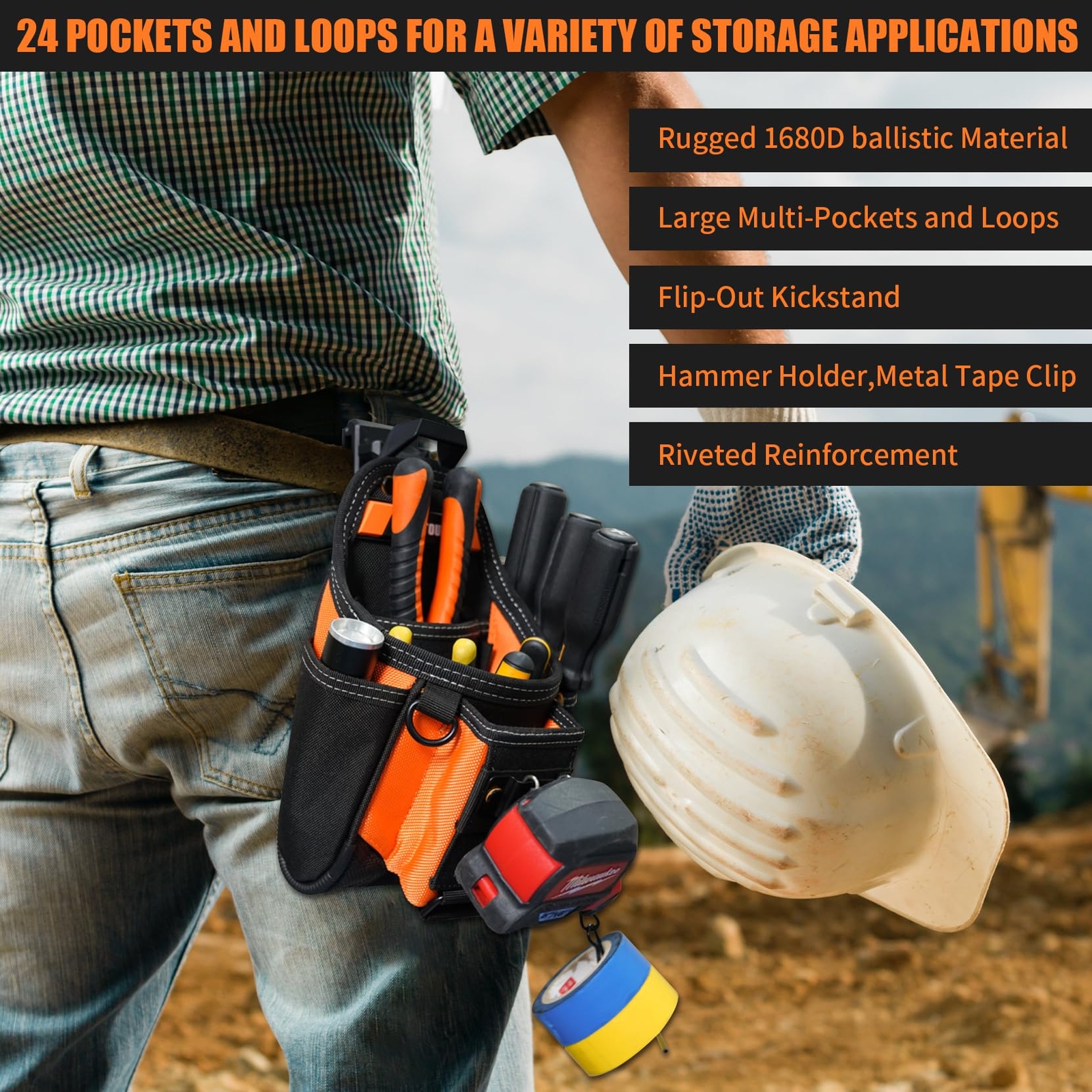 Small Electrician Tool Pouch Tool Belt Pouch with Belt Clip Attachment 9 Pock…