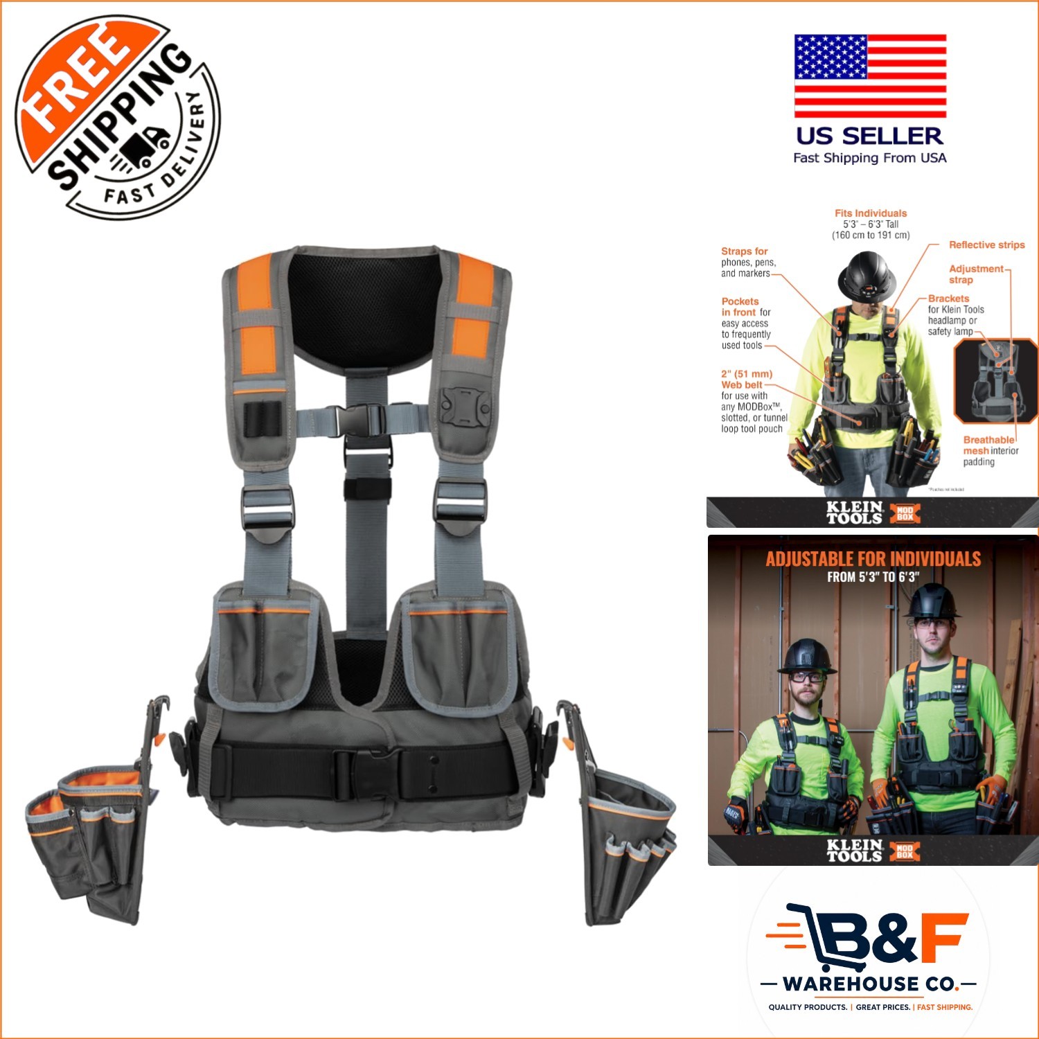 Fully Adjustable Tool Vest with Pouches – Perfect for Electricians & Carpenters