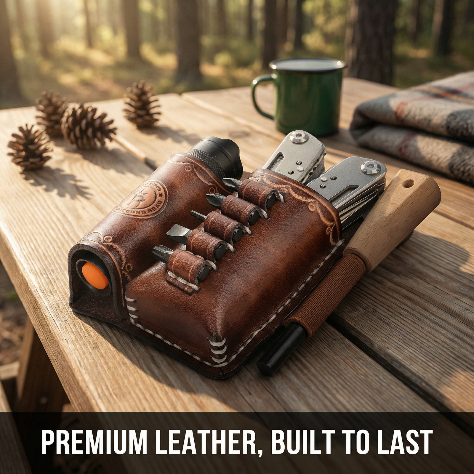 TOURBON Leather 4-in-1 Tools Belt Holder EDC/Flashlight/Bits Adapte