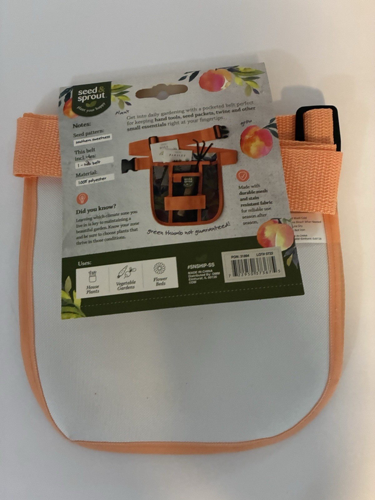 Seed & Sprout Gardening Tool Belt, Durable Mesh, Pockets , Util. Conn, Peach