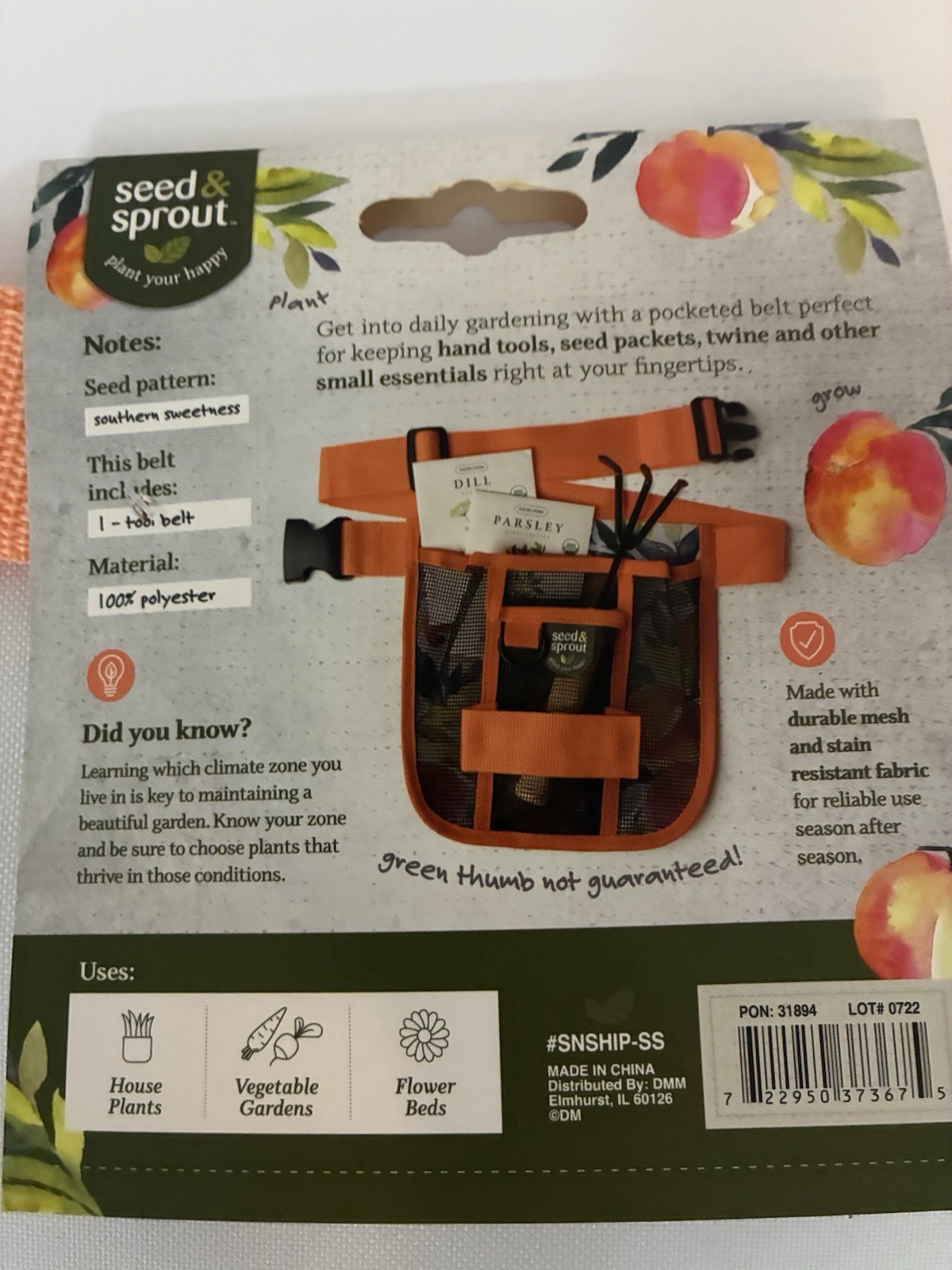 Seed & Sprout Gardening Tool Belt, Durable Mesh, Pockets , Util. Conn, Peach