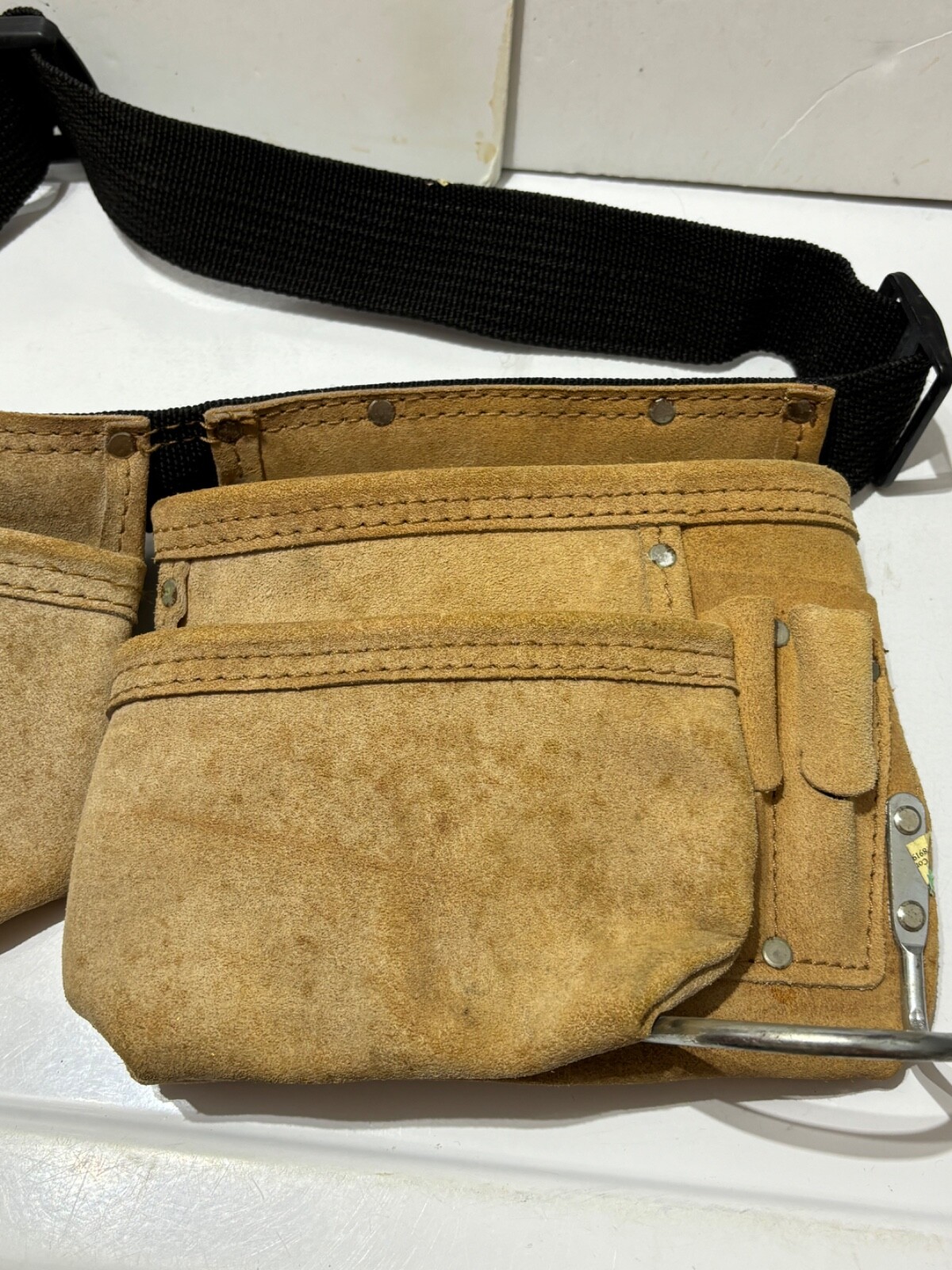 AWP L-490 Suede Leather Carpenters Tool Belt With Pouches & 2 Metal Hammer Loops