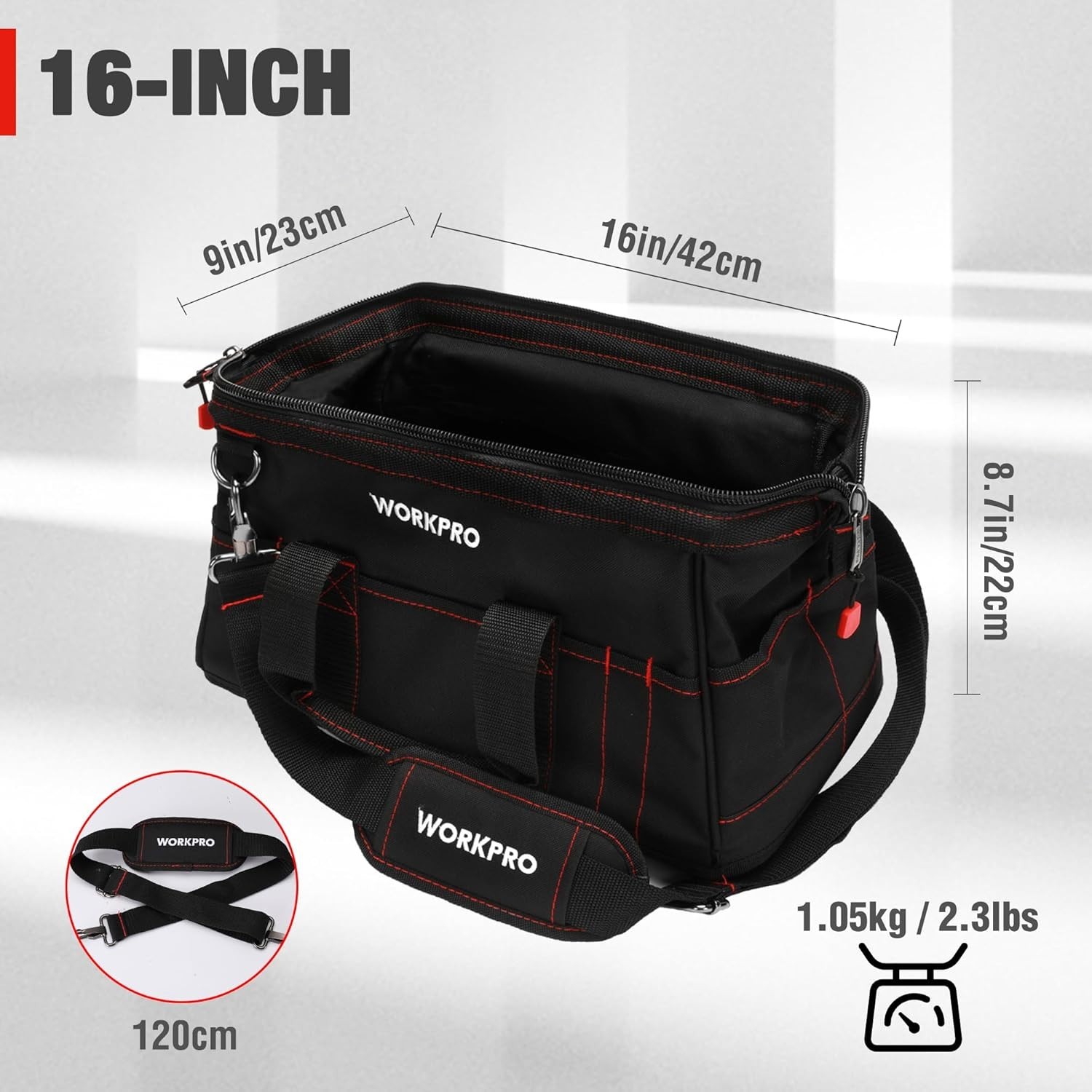 16-inch Close Top Wide Mouth Tool Storage Bag with Water Proof Rubber Base, W…