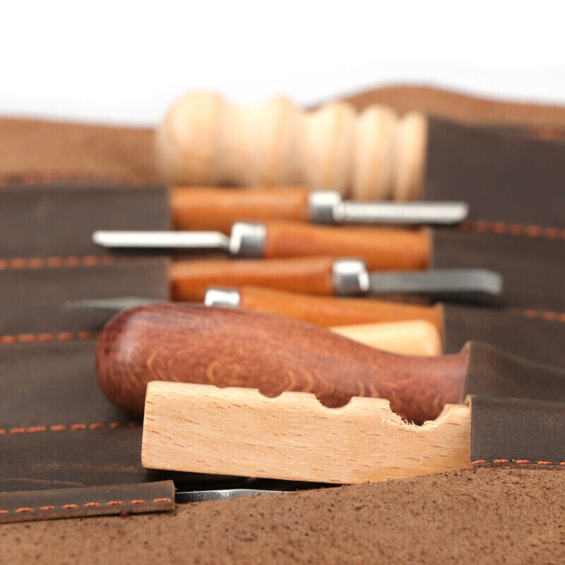 Leather Wood Carving Knives Roll Tools Organizer Knife Carrier Pouch-Xmas Gift