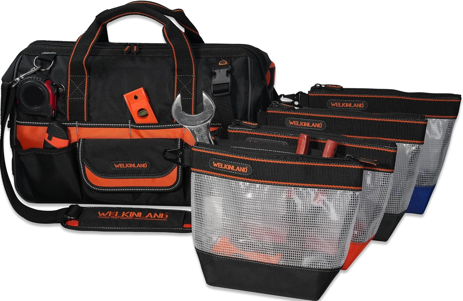 16″ Tool Bag Set with 4 Zipper Pouches for Ultimate Organization & Storage