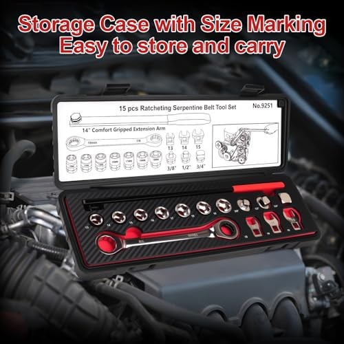 15PCS Serpentine Belt Tool Set, Professional Ratcheting Serpentine Belt