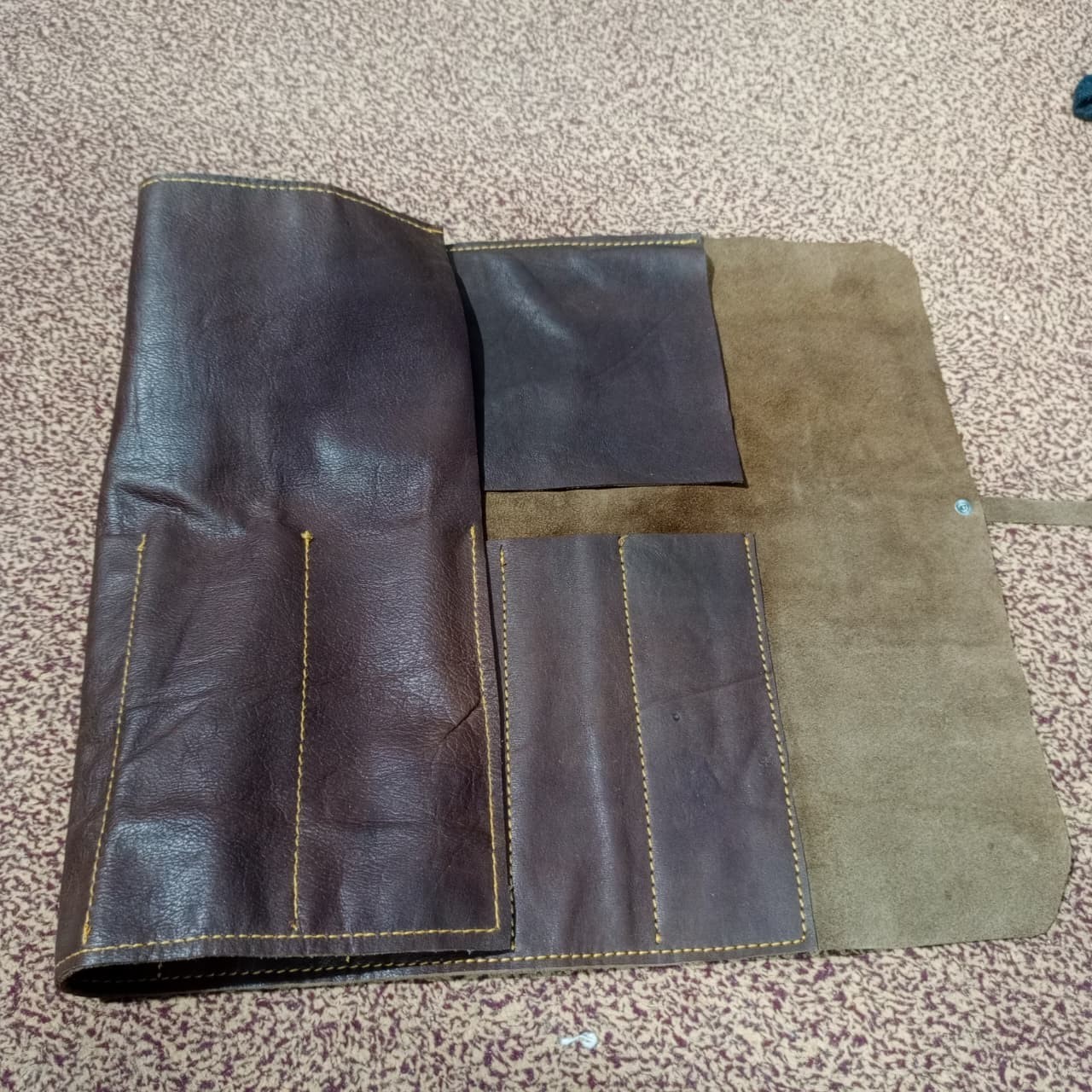 Brown Leather Tool Roll with Antique Worn look Finish 7 Tool Pockets