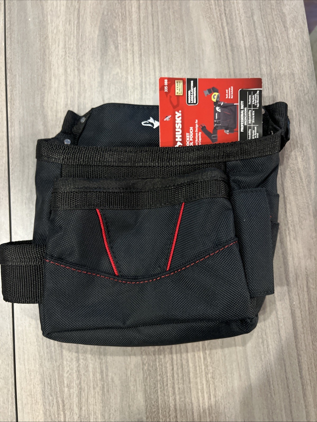 Husky Tool Belt Pouch 6-Pocket Black Pouch Adjustable Belt Buckle Tape Clip