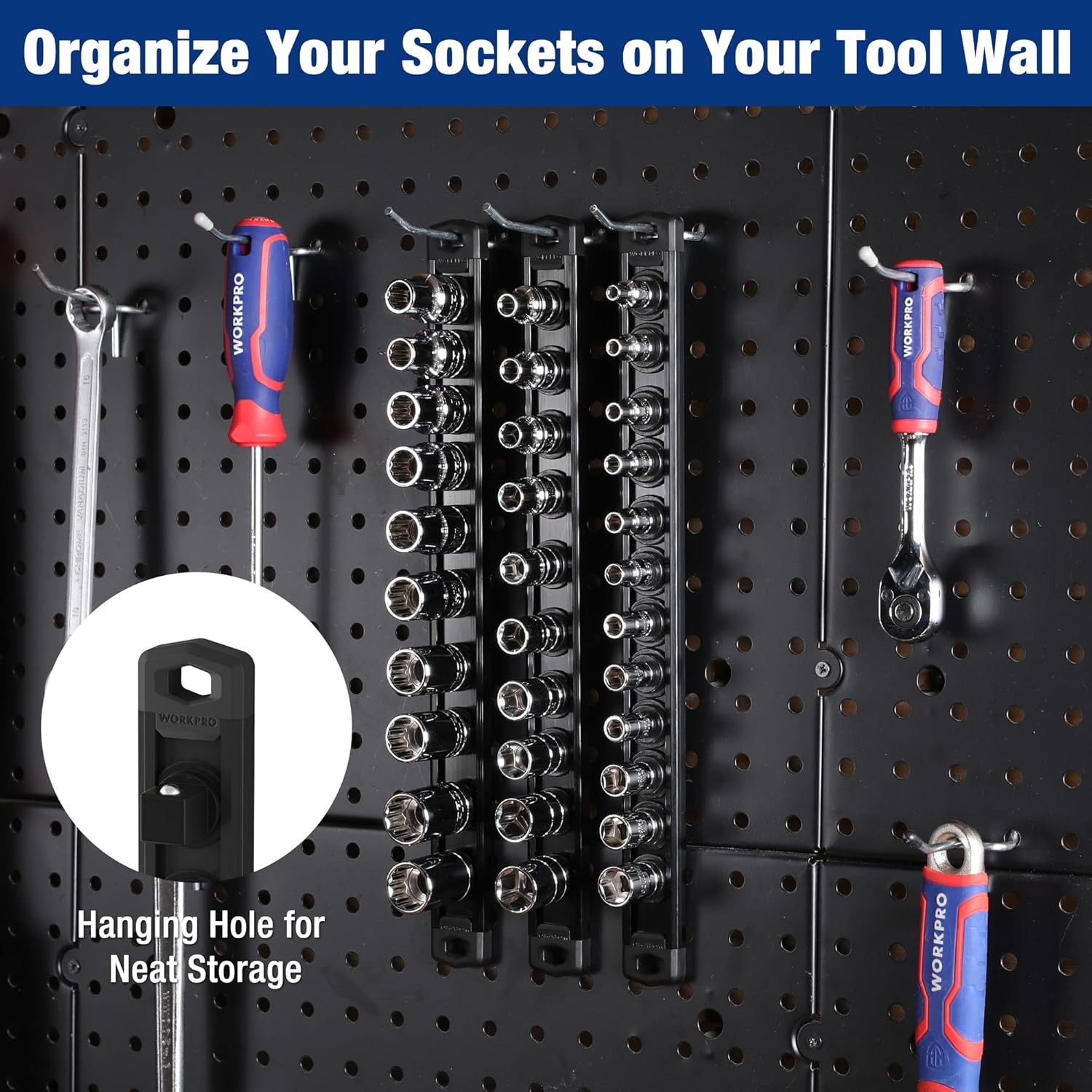 WORKPRO Magnetic Socket Organizer, 3/8-Inch Drive 3/8" DR, Black