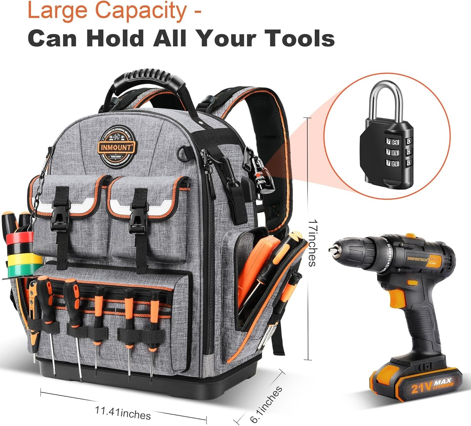 Tool Bag Backpack – Heavy Duty Tool Backpack Water-resistant HVAC Tool Backpa…