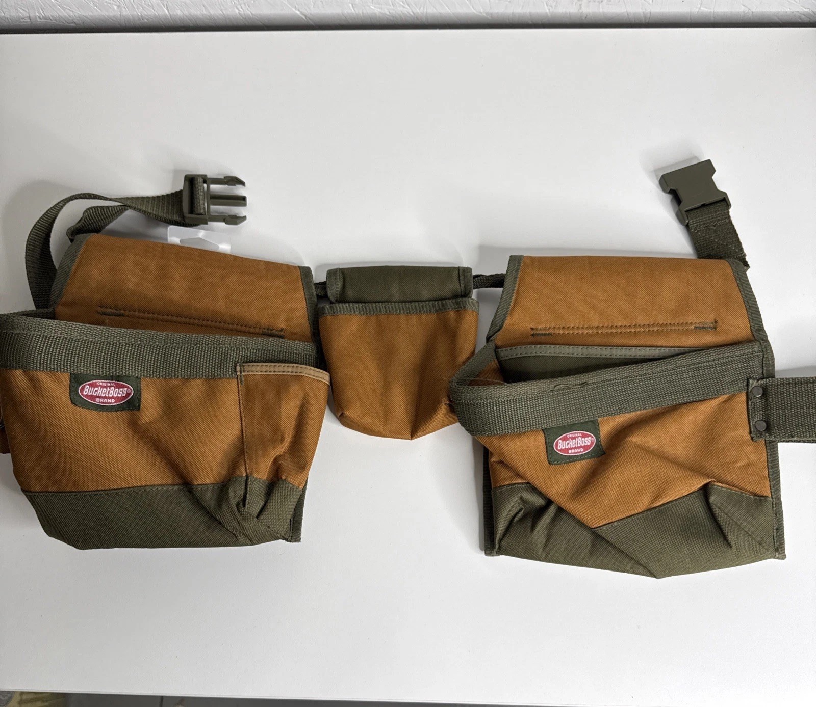 Double BucketBoss Builders Rig Tool Belt with Belt Hammer Holder and Pouch