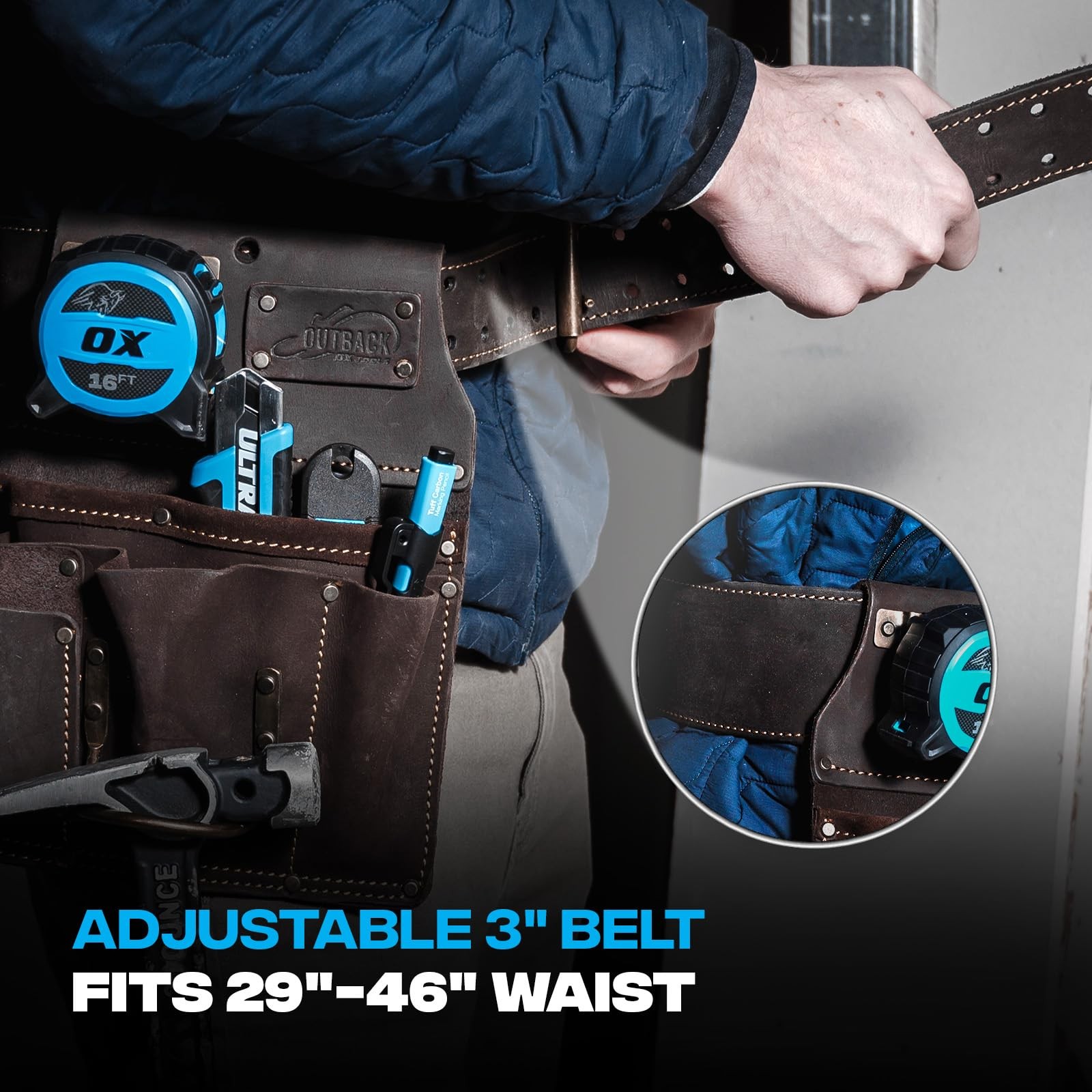 Multicolor Leather Tool Belt with 22 Pockets for Construction and Carpentry
