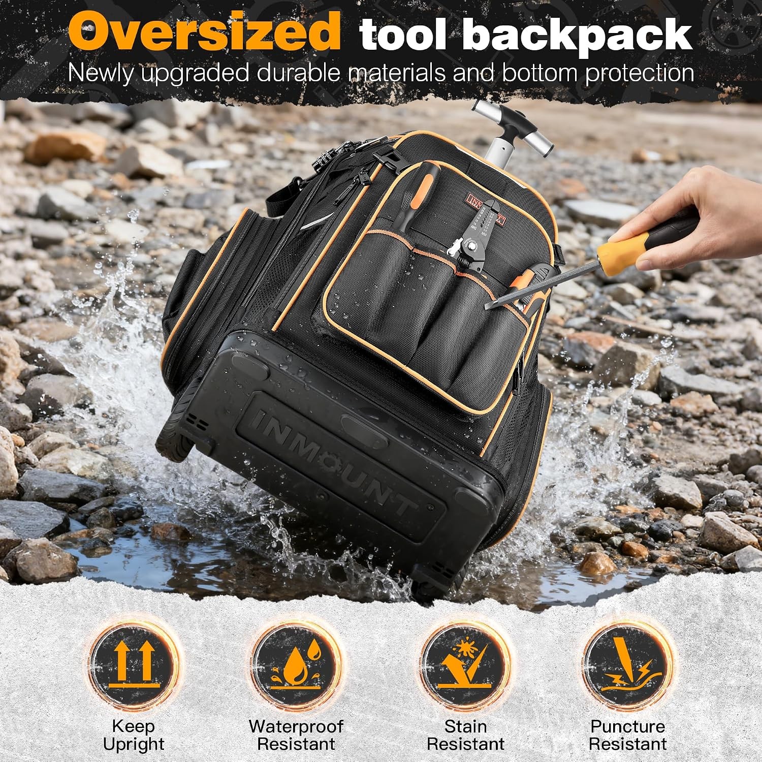 Rolling Tool Backpack Bag with Wheels Heavy Duty Molded Base Lock