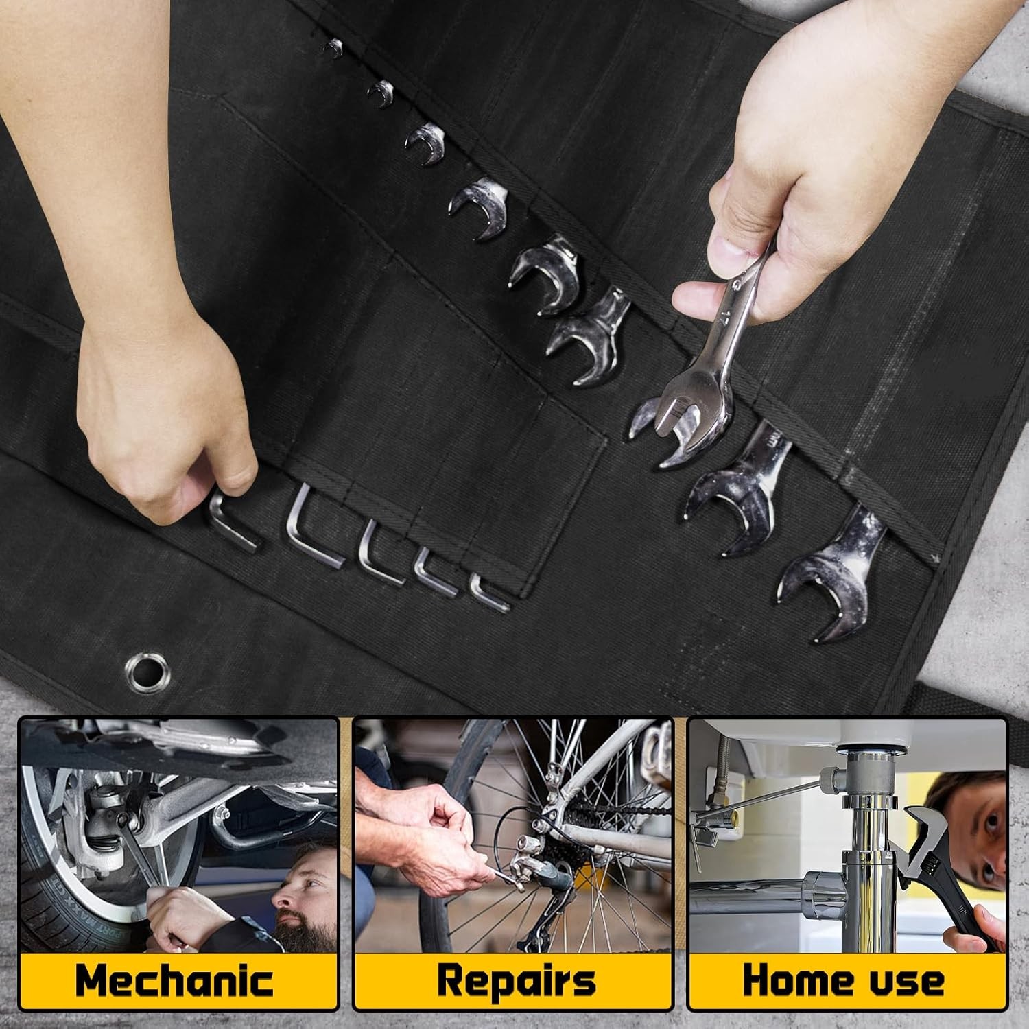32 Pockets Heavy-Duty Canvas Wrench Roll Up Bag for Metric and SAE Wrenches