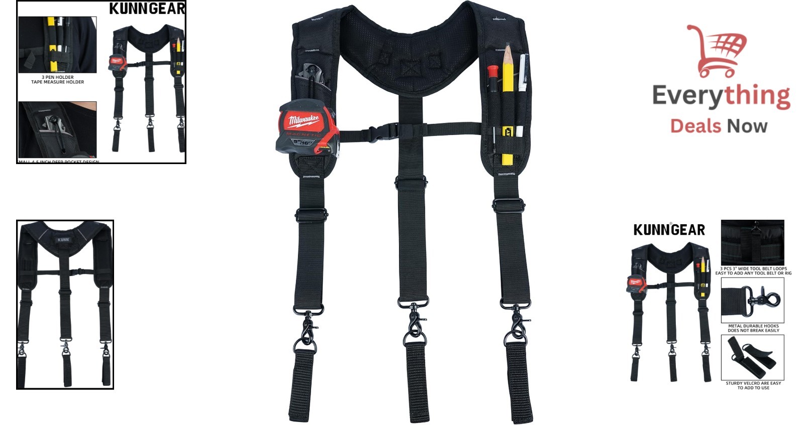 Heavy Duty 3-Point Padded Tool Belt Suspenders Construction Work Pouch Harness