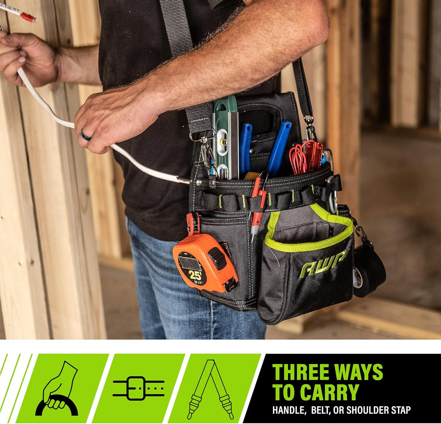 Trapjaw 3-in-1 Electrician Tool Pouch – Spring-Loaded, Black Design