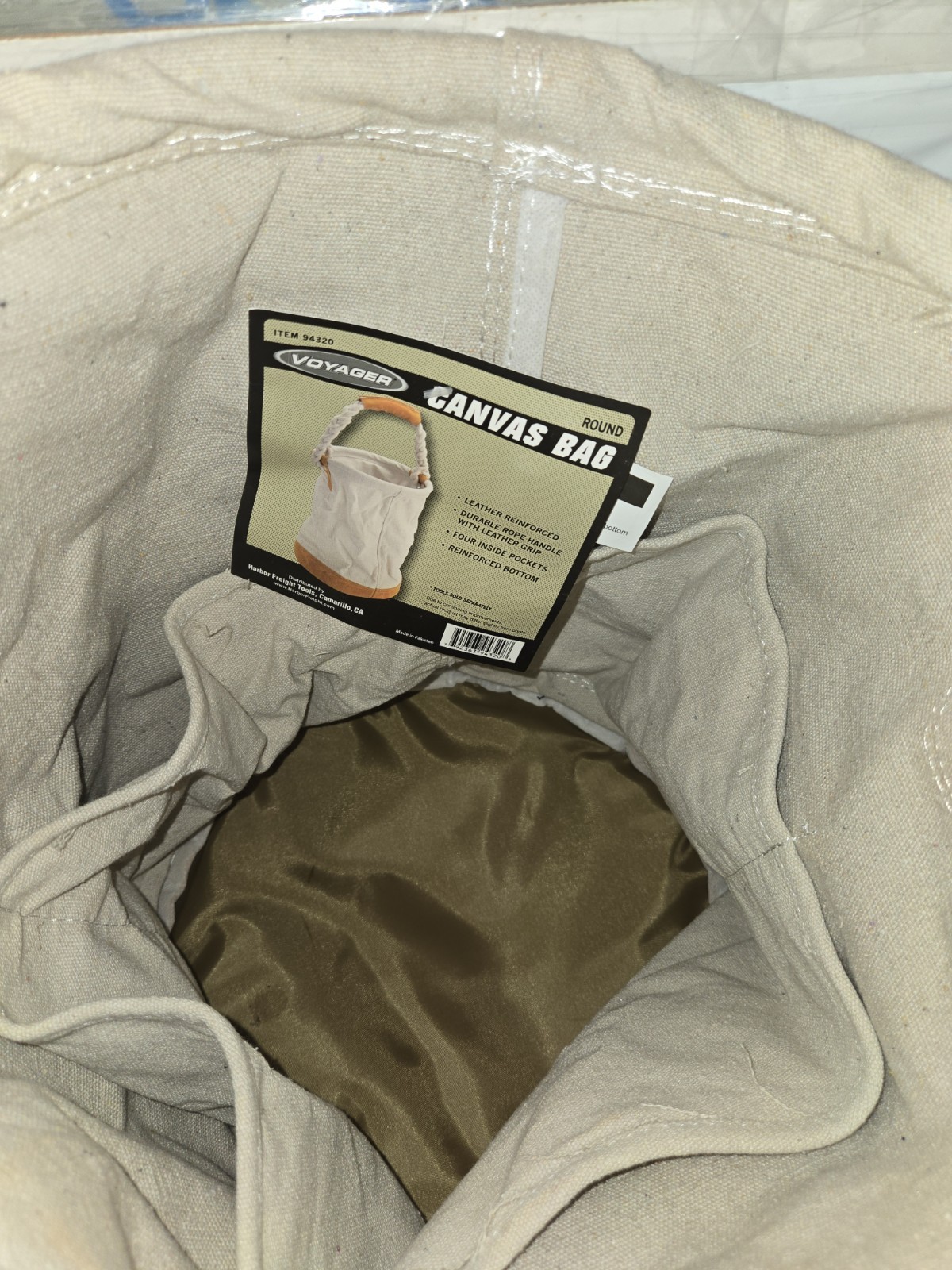 Voyager Round Canvas Bag NEW 4 Pockets Leather Reinforced #94320 Damage Handle