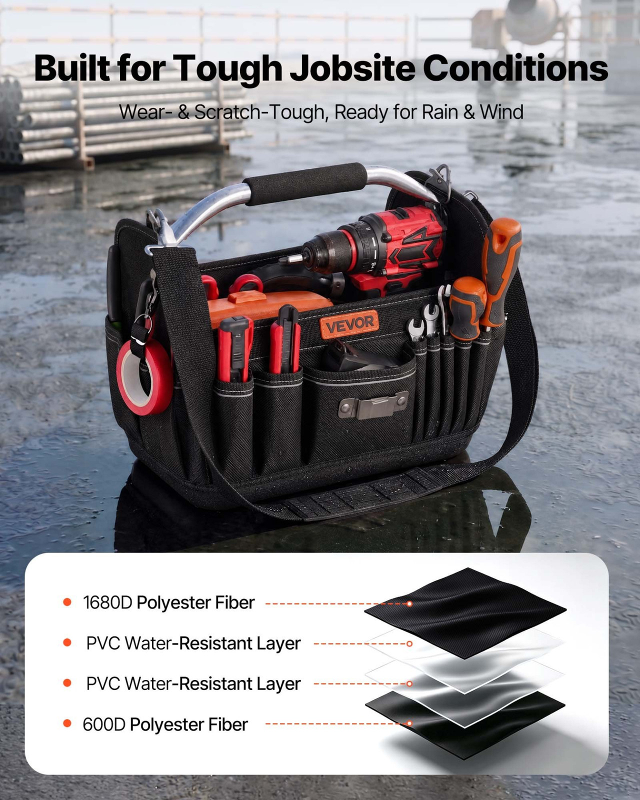 13″ Tool Bag 33-Pocket Open Top Tool Tote Organizer w/ Shoulder Strap