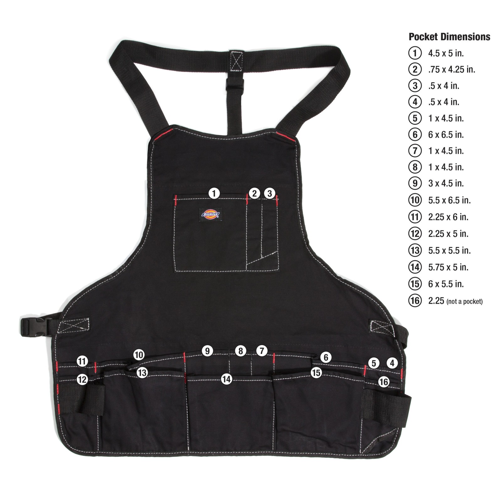 Tool Bib Apron 16 Pocket Woodworking Gardening Carpenter Black Dickies 57081